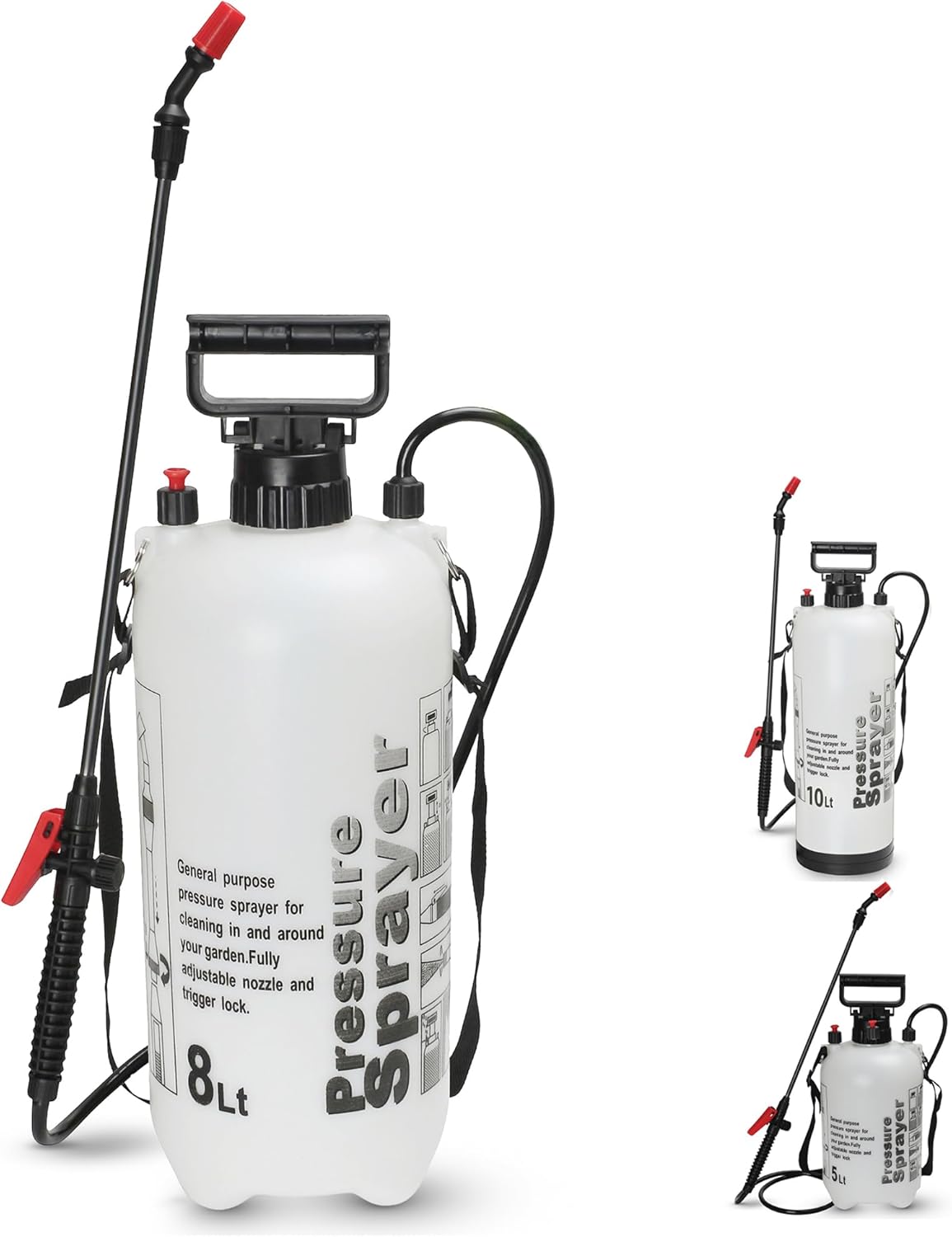 My Garden 8 Litre Sprayer Pump - Weed Killer Pressure Sprayer Pump Action - High Pressure Long Reach Sprayers - Ideal For Spraying Water Fertiliser Herbicides Pesticides Preservative & Detergent
