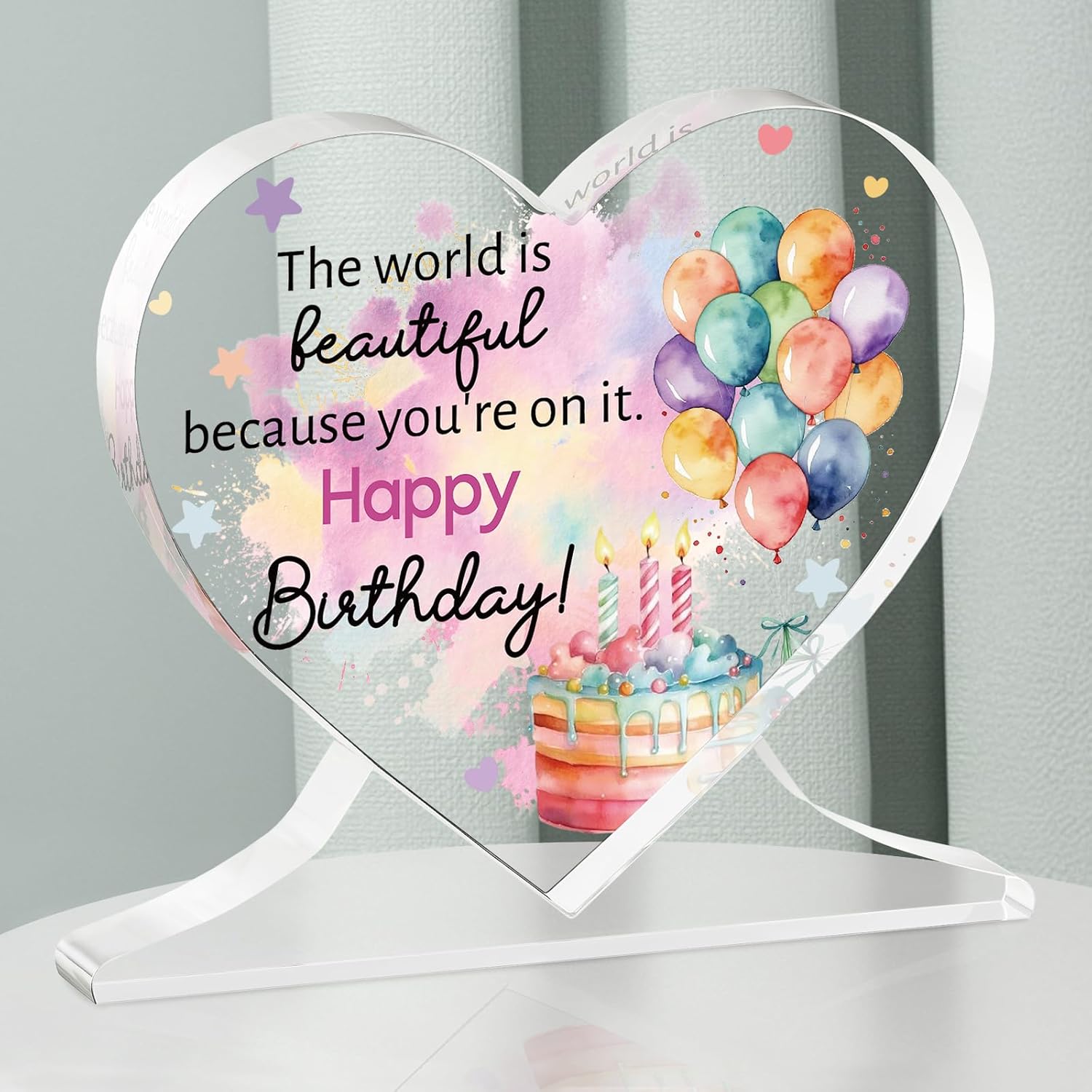 Welsky Birthday Gifts for Women, 18th 40th 50th 60th Birthday Gifts for Women Arylic Plaque, Gift for Her Mum Sisters Friends Teachers Colleague, Pink Acrylic Heart shaped Plaque Desk Decor