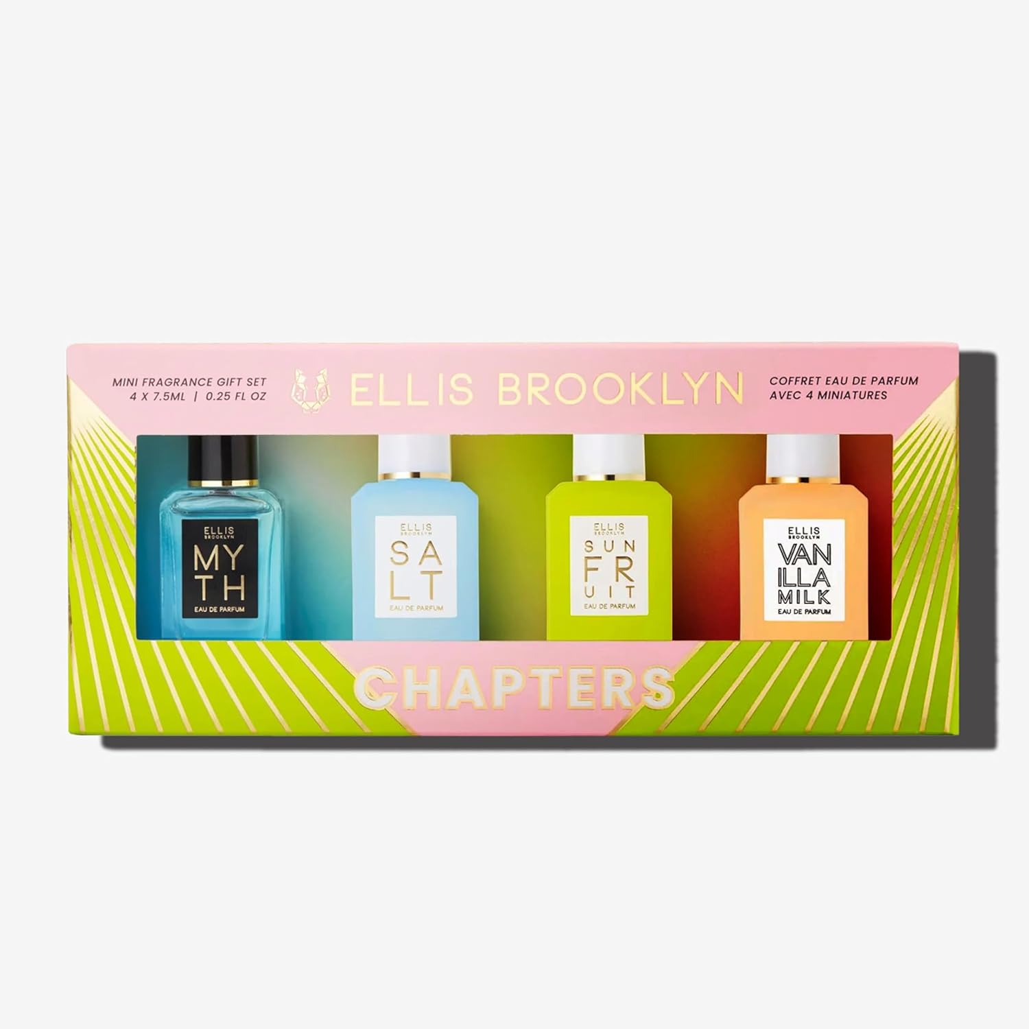 Ellis Brooklyn Chapters Mini Fragrance Gift Set – 4 x 7.5ml Eau de Parfum, Mini Dabbers – Includes MYTH, SALT, SUN FRUIT & VANILLA MILK – Luxury Vegan & Cruelty-Free Perfume Gift Set