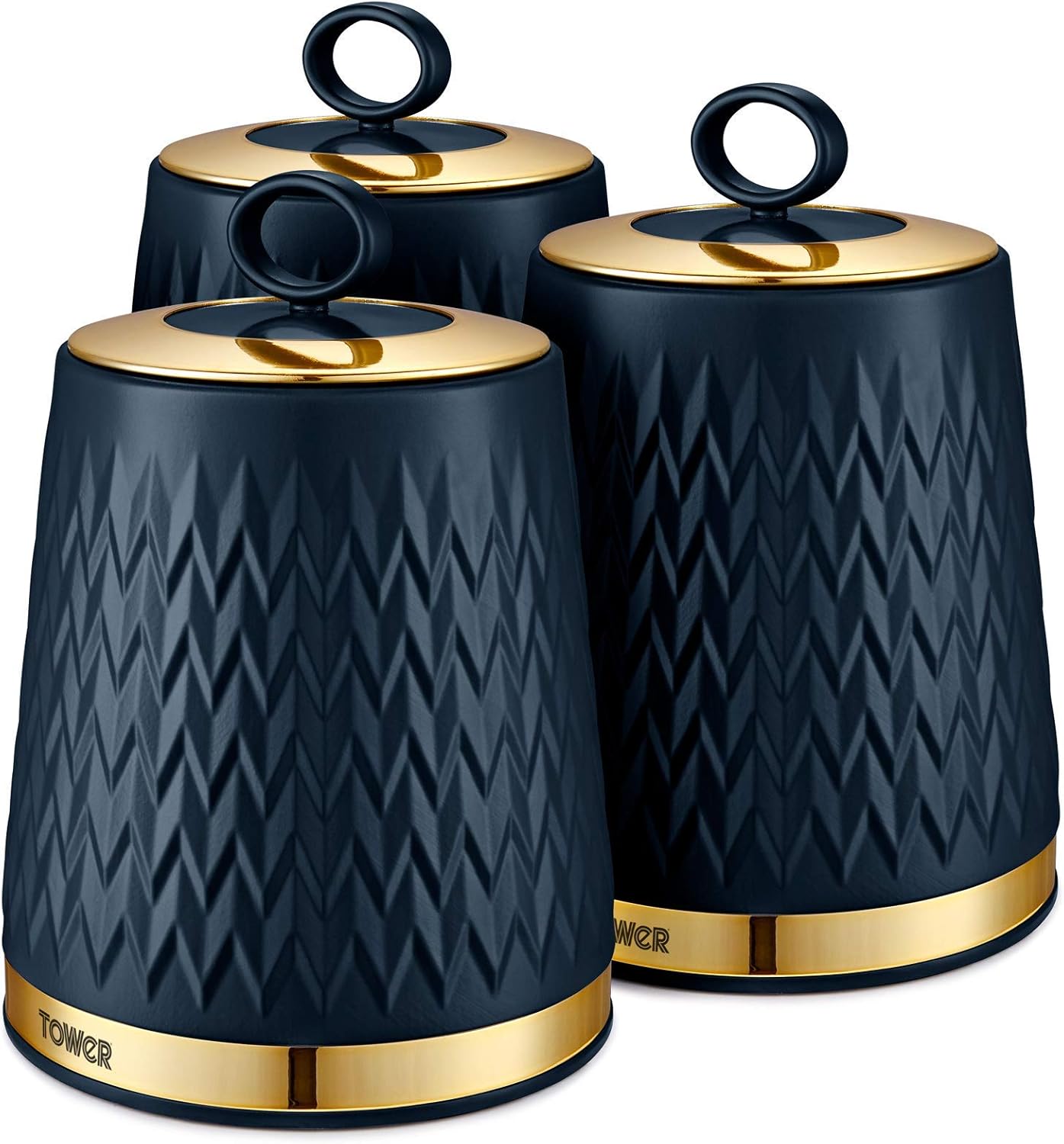 Tower T826091MNB Empire Kitchen Storage Canisters, Tea, Coffee, Sugar, Set of 3, Midnight Blue