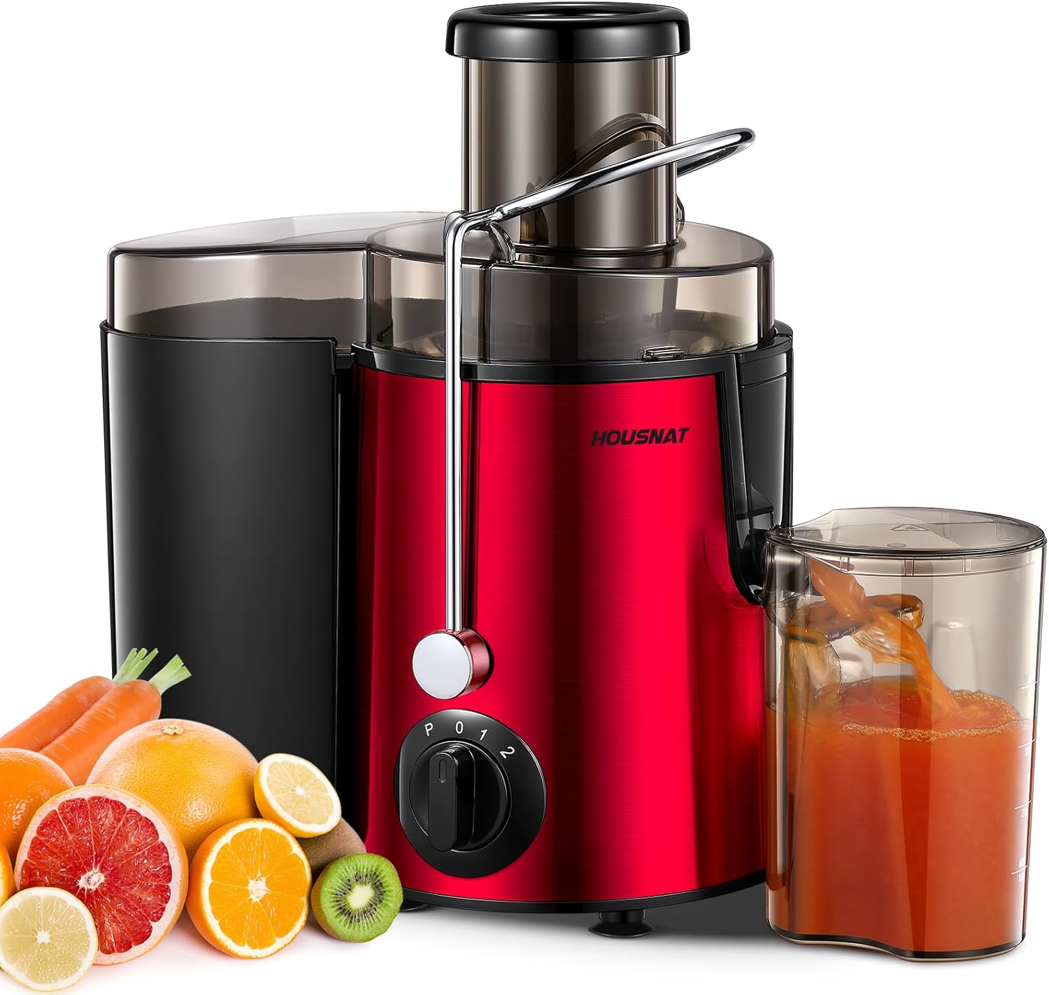Juicer Machine, HOUSNAT Centrifugal Juicer 400 W Motor, 65MM Wide Chute for Whole Fruit and Vegetables, Juice Extractor with 3 Speeds, Upgraded Version Quick Juicing, Easy to Clean, BPA Free, Rot