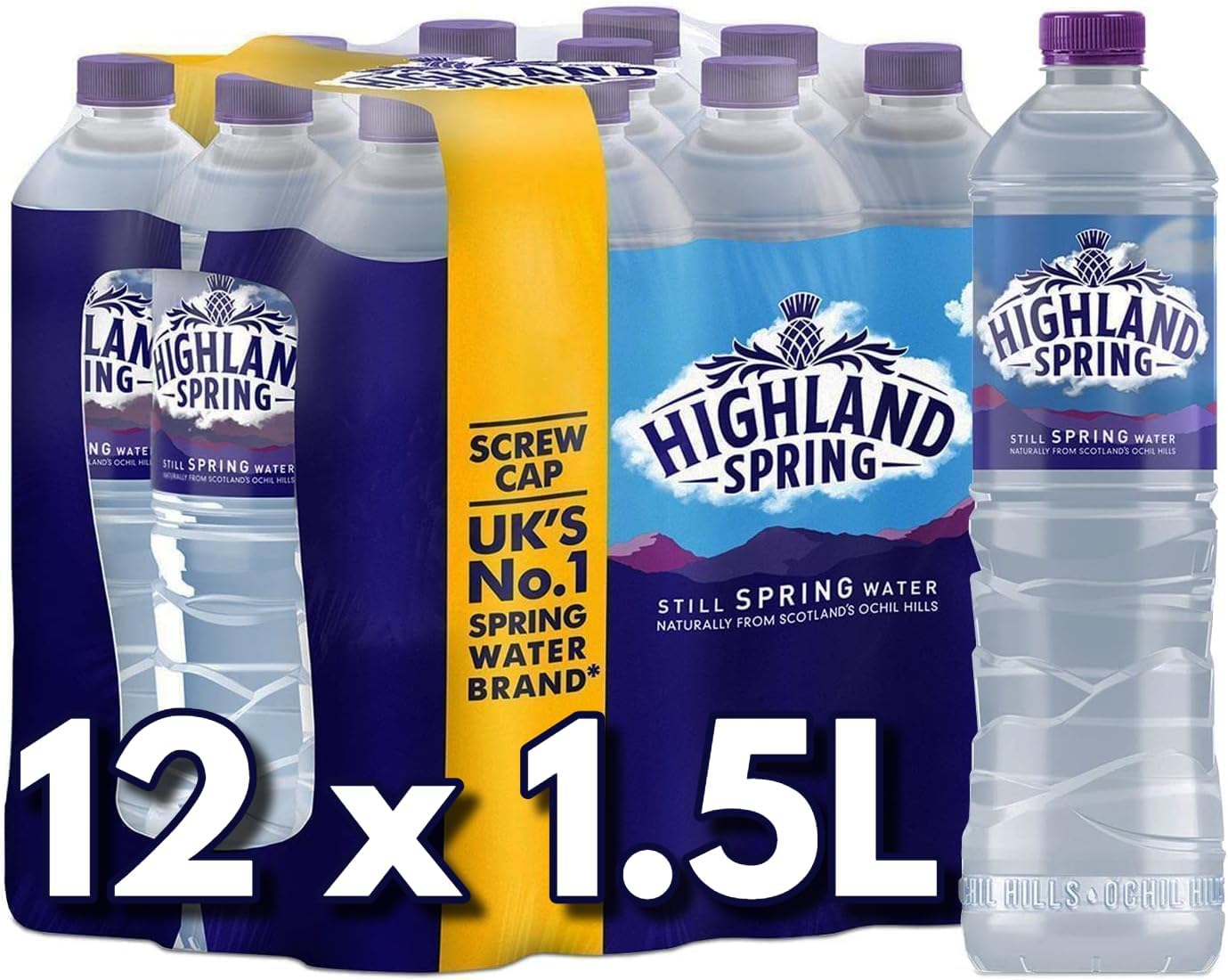 Blissify - Highland Still Spring Natural Mineral Water - 1.5L - (Pack of 12) - From The Ochil Hills in Scotland