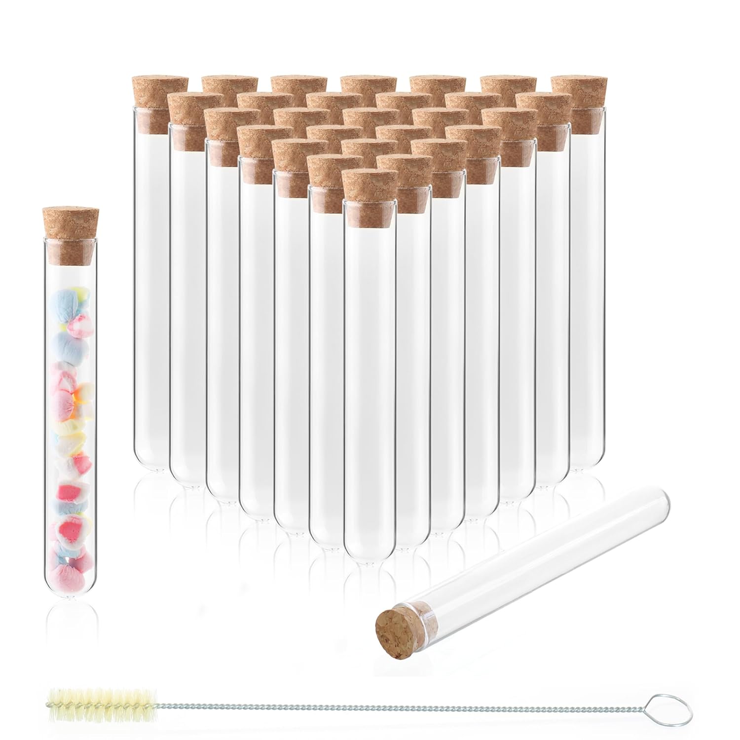 ULAB Scientific 50pcs 10ml Round Bottom Glass Test Tubes Set, 3.3 Borosilicate Glass, Dia.15x100mm, Packed with Stoppers and Brush, UTT1024