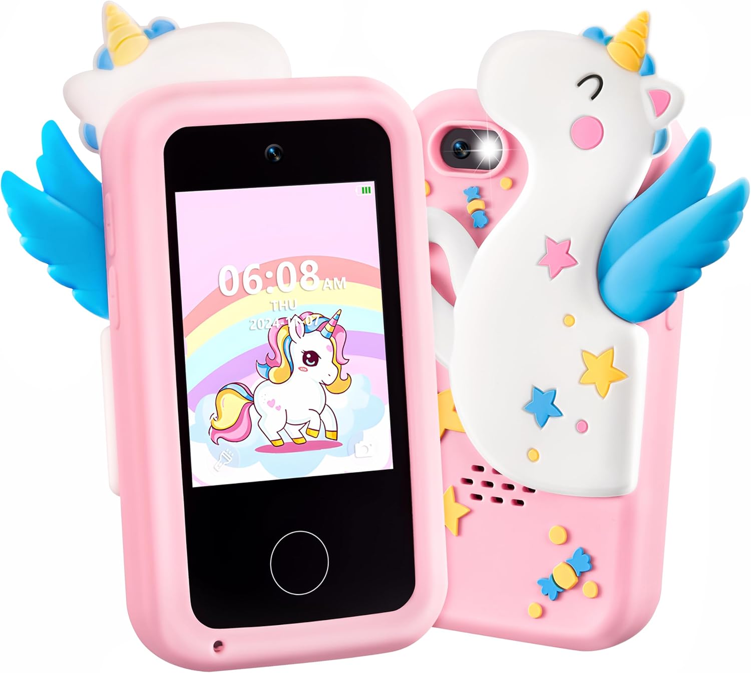SYNCFUN Kids Smart Phone, Unicorn Toys Birthday Gifts for Girls Age 3 4 5 6 7 8 9 10 Year Old, Toddler Phone Toys with Dual Camera, Game, Music Player, Alarm Clock, 8GB Memory Card