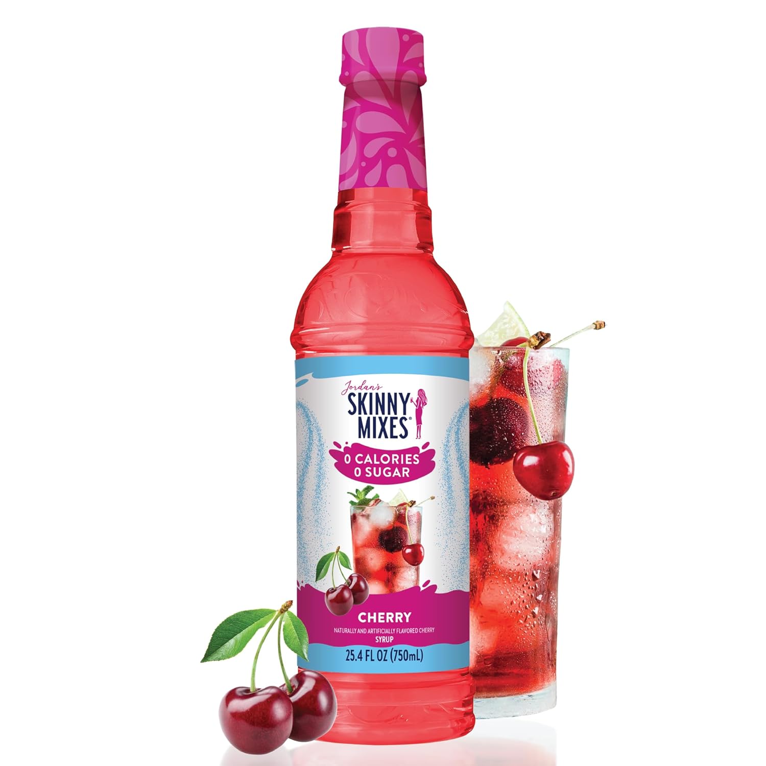 Jordan's Skinny Mixes Sugar Free Syrup, Cherry Flavor, Fruit Flavored Water Enhancer, Drink Mix for Ice Tea, Lemonade & More, Zero Calorie Flavoring, Keto Friendly, 25.4 Fl Oz, 1 Pack