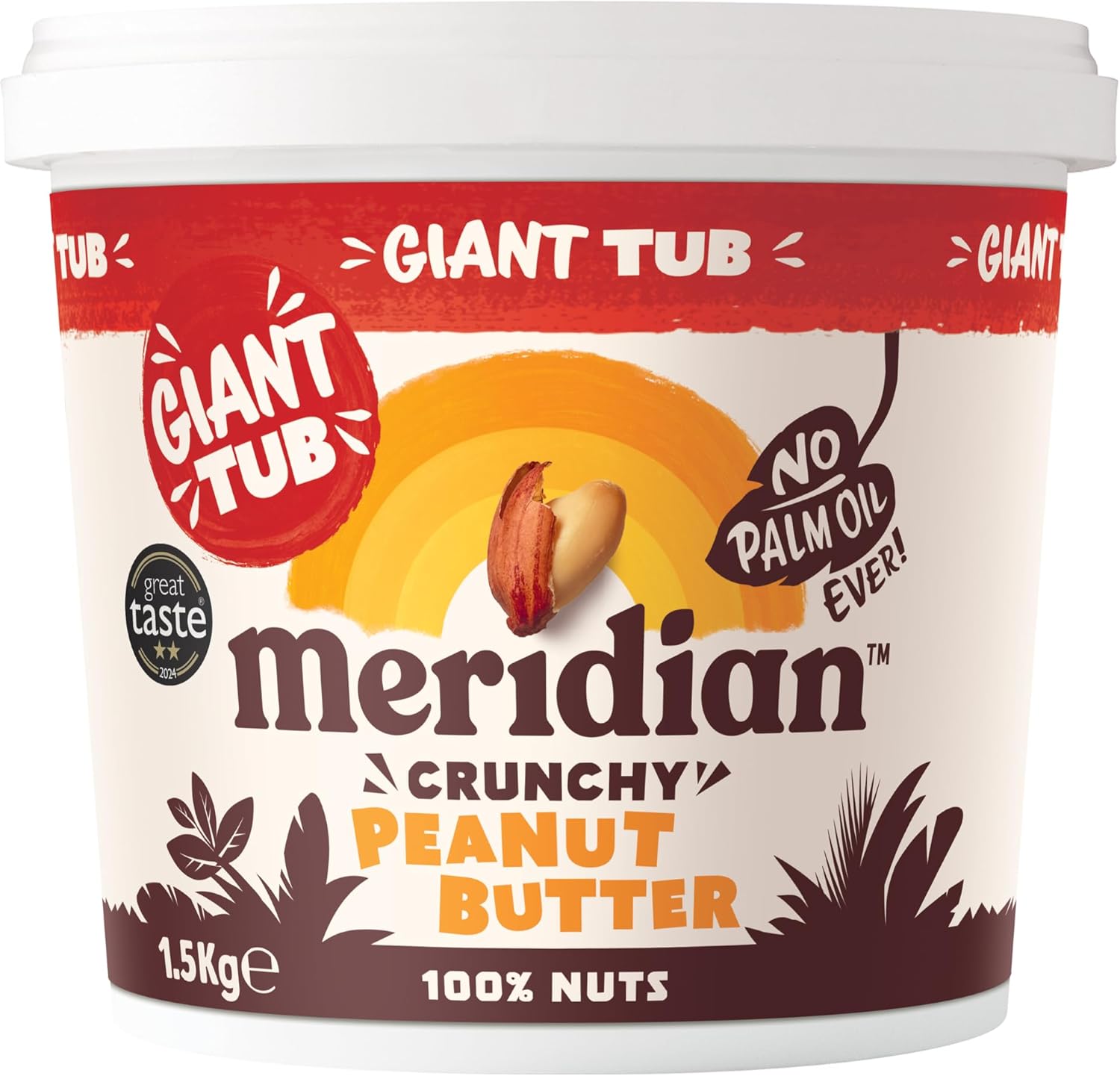 Meridian Crunchy Peanut Butter Natural Nut Butter Spread 1.5kg - Vegan, Vegetarian, Natural source of Protein, Free From Palm Oil, Made With 100% Nuts, No Added Sugars, Salts or Sweetners,Value Pack