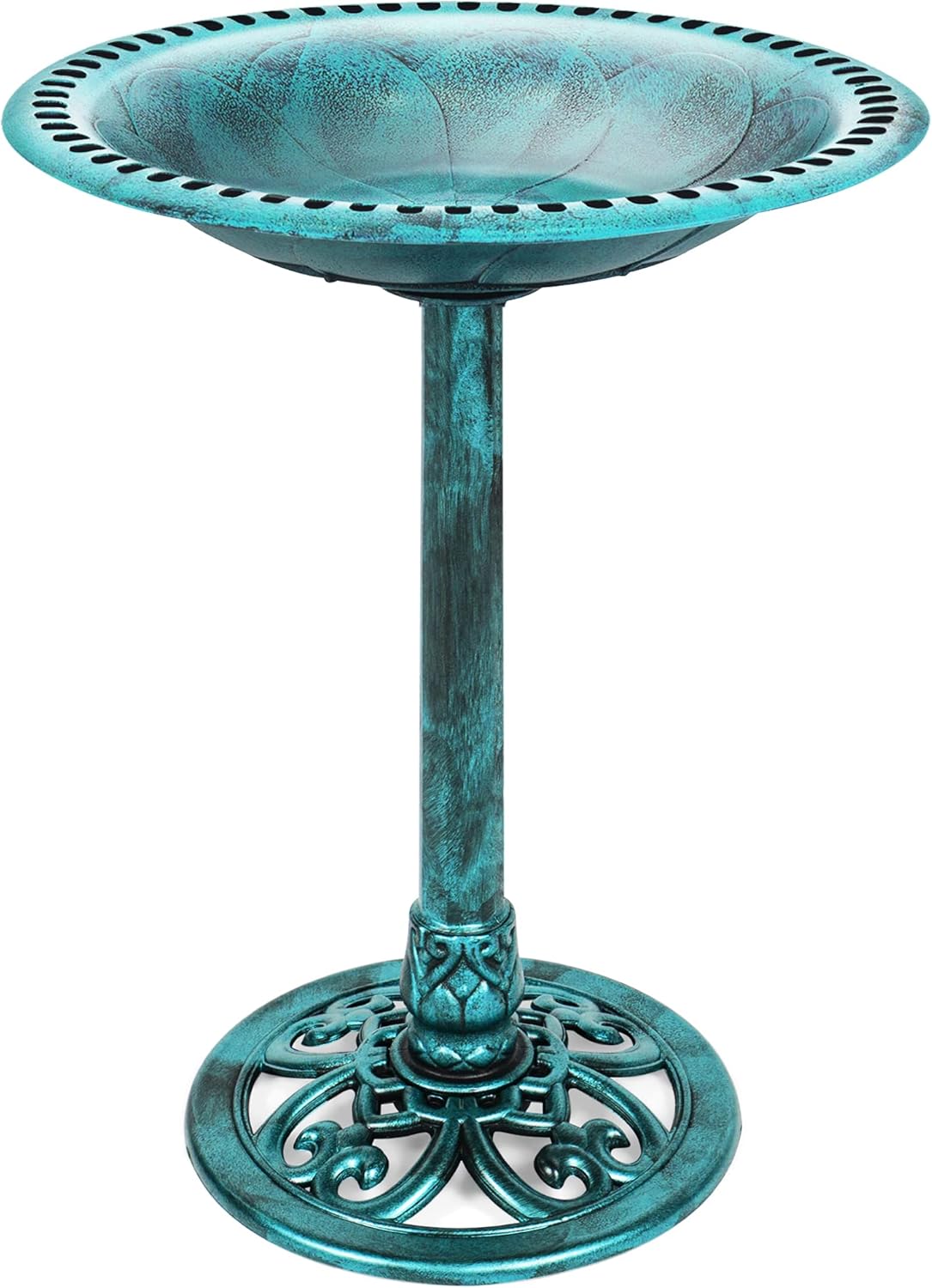 Best Choice Products 28in Pedestal Bird Bath, Vintage Outdoor Resin Accent Decoration w/Fleur-de-Lis Accents - Green