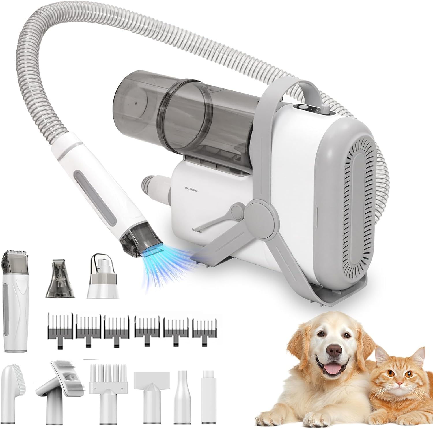 Dog Grooming Vacuum, Pet Grooming Kit with Clipper Nail Grinder, Pet Grooming Vacuum for Dogs Cats for Shedding Grooming 2L Dust Cup 10 Tools Home Cleaning