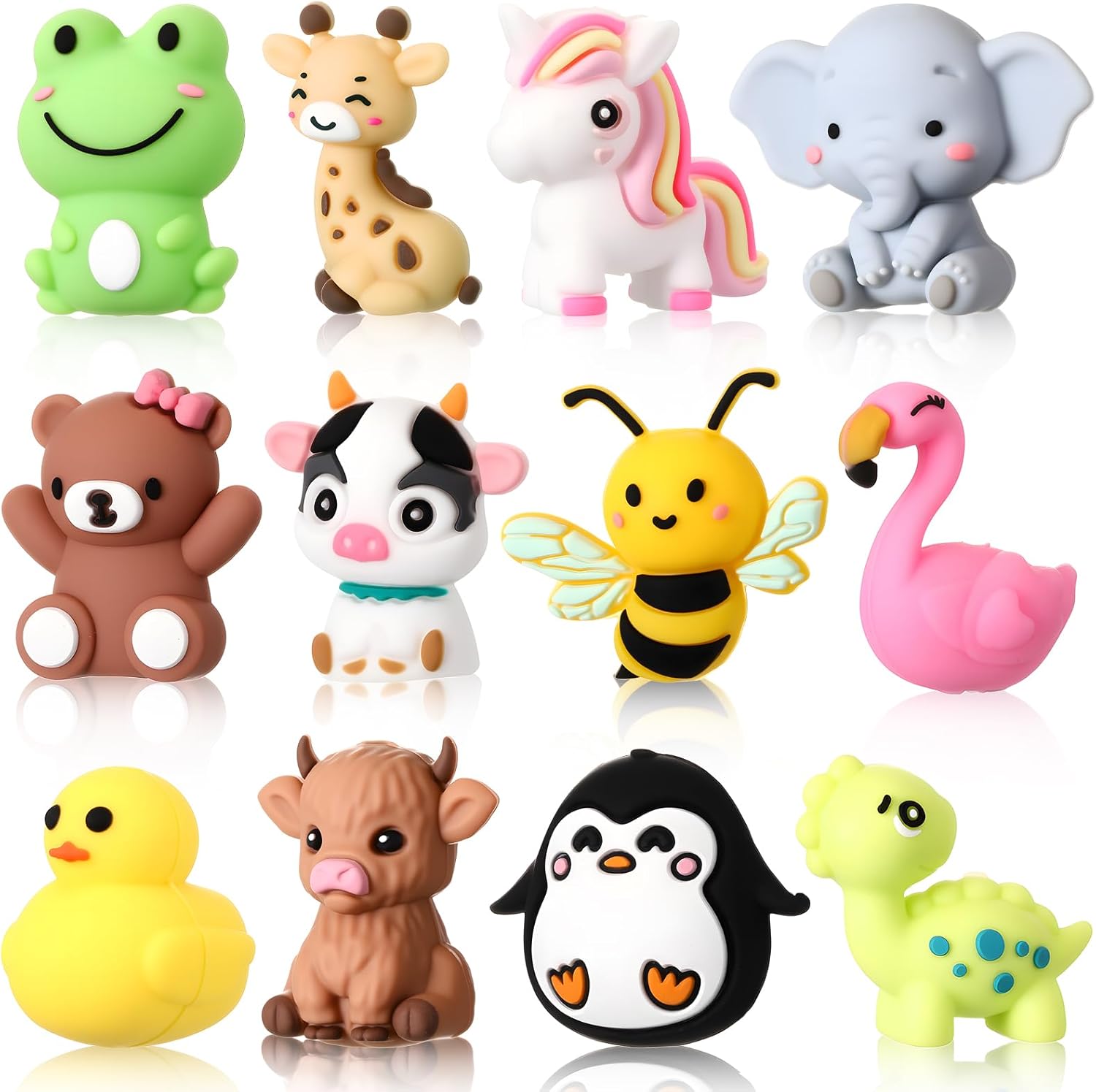 12 Pcs 3D Silicone Focal Beads Pens Beads Bulk for Beadable Keychain DIY Crafts Necklace Bracelet Phone Chain Charms Jewelry Making (Animals A)