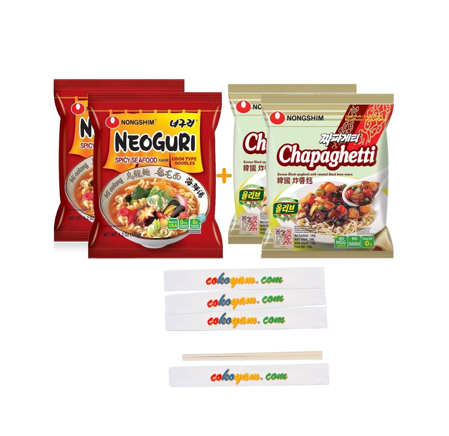 Parasite Noodle - Jjapaguri / Chapaguri (Jjapaghetti and Neoguri Combined - Oscar Parasite Ram Don Jjapaguri) + COKOYAM Chopsticks (2+2 (4 Packs))