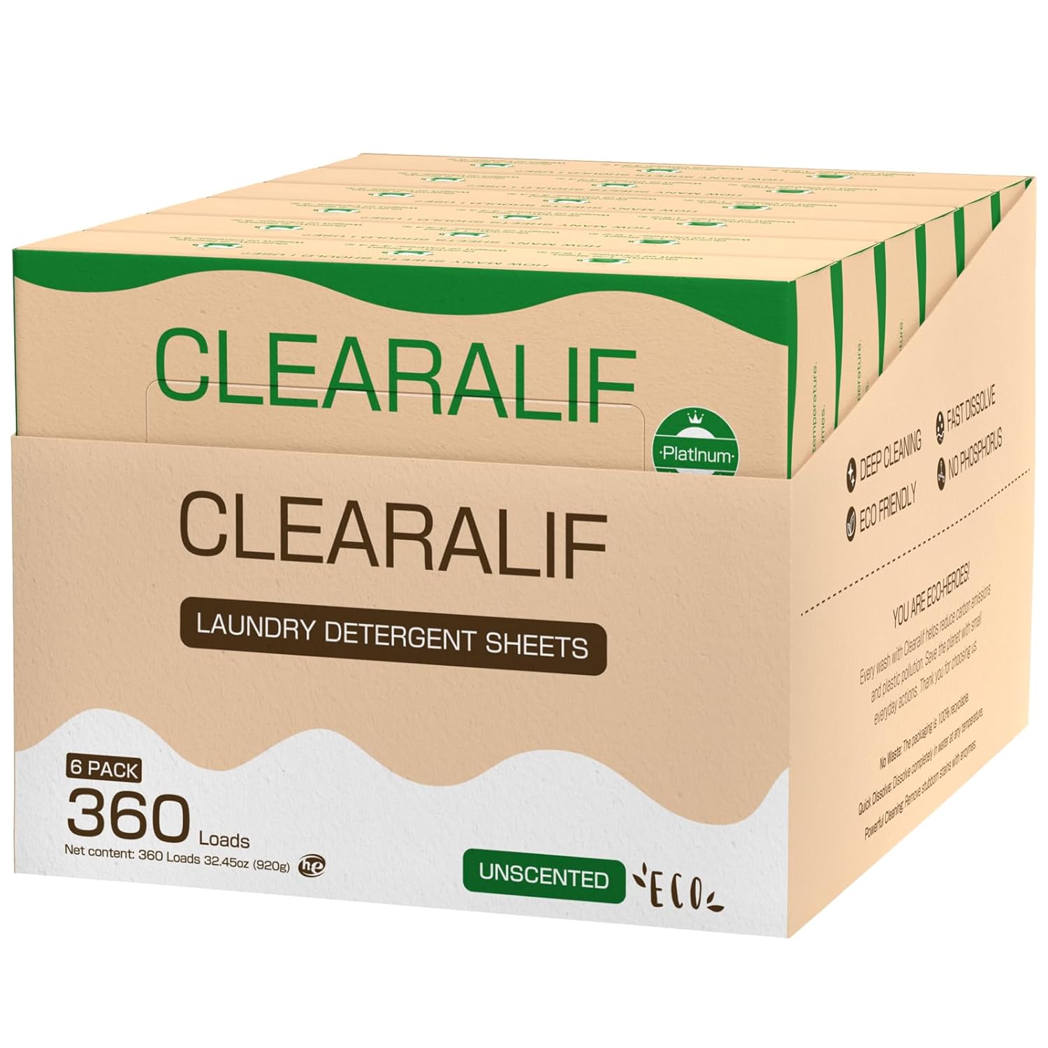CLEARALIF Laundry Detergent Sheets, Up to 180 Loads, Fresh Unscented, liquidless, Eco-Friendly, Zero Waste, Save Space, Travel Laundry Strips for HE Machine
