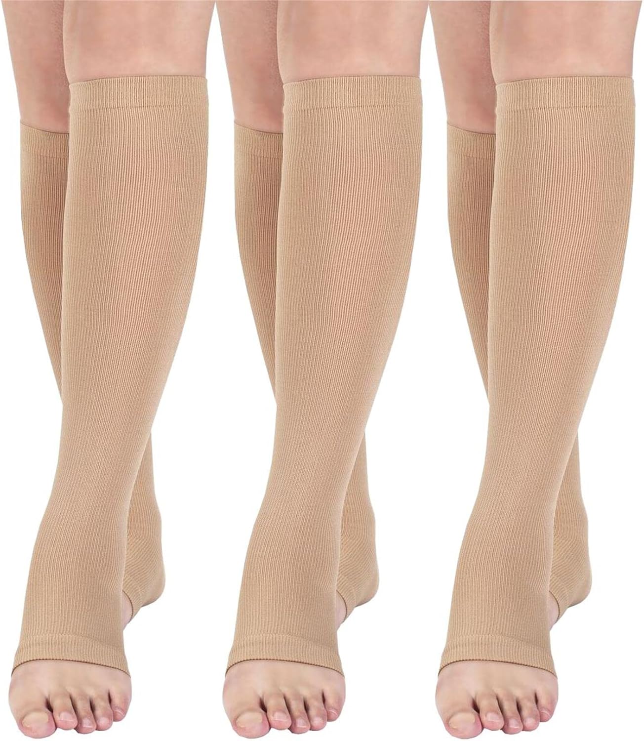 Open toe toeless Compression Socks 3 Pairs 15-20 mmHg Support Pregnancy，Running，Sports,Flight Travel