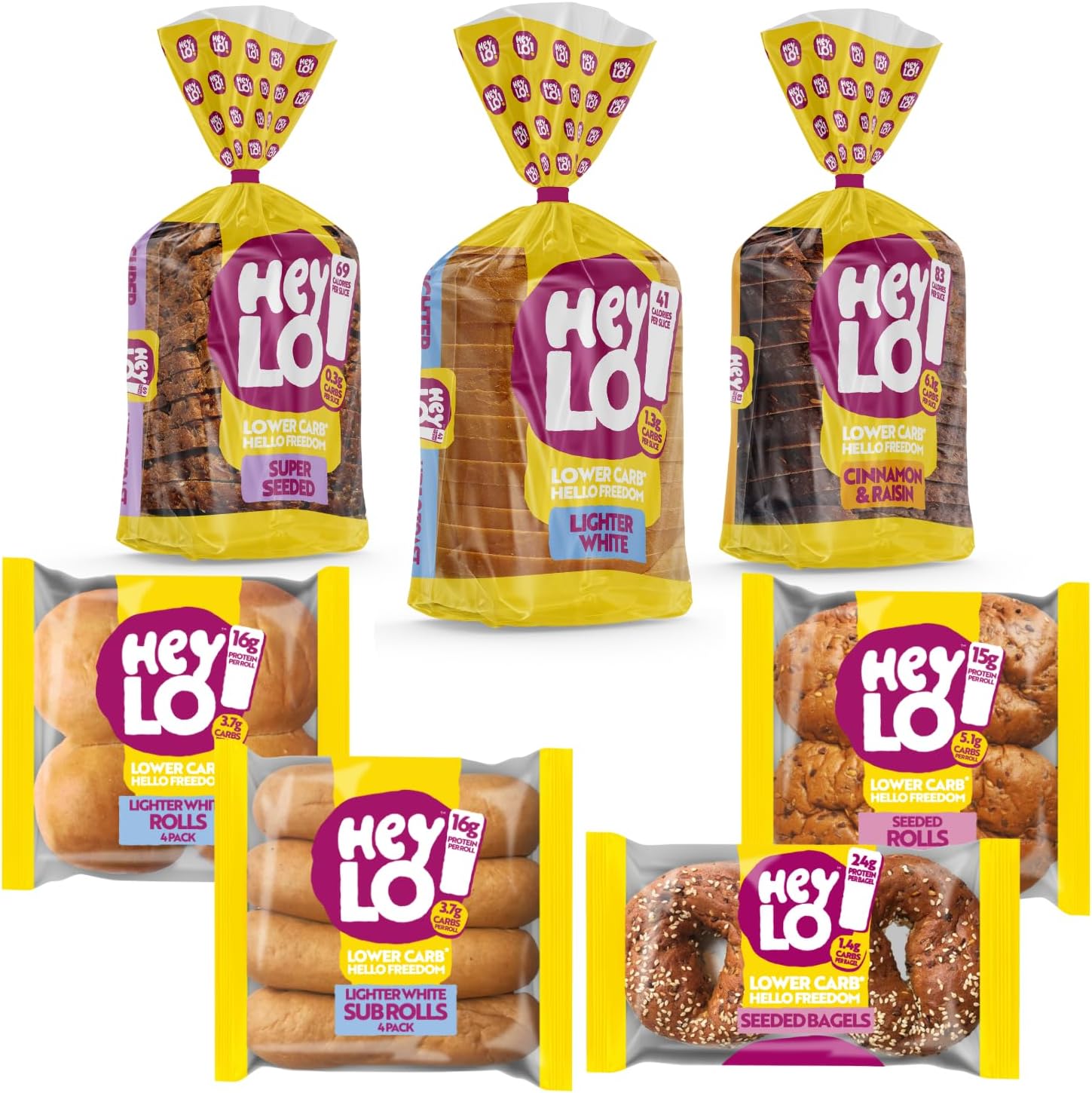 Heylo Keto Bread Bundle - Seeded & White Loaf - Cinamon Loaf - Bagels - White & Seeded Buns & Sub Rolls - All Keto Friendly