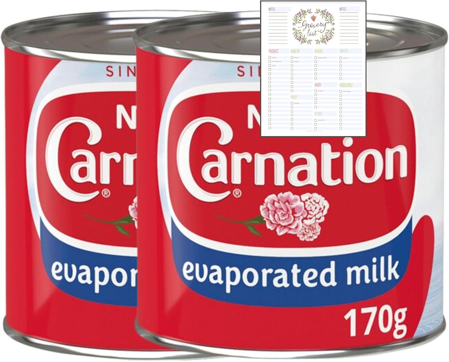 Evaporated Milk Bundle which Contains Carnation Evaporated Milk 170g - Pack of 2 with Grocery List Card