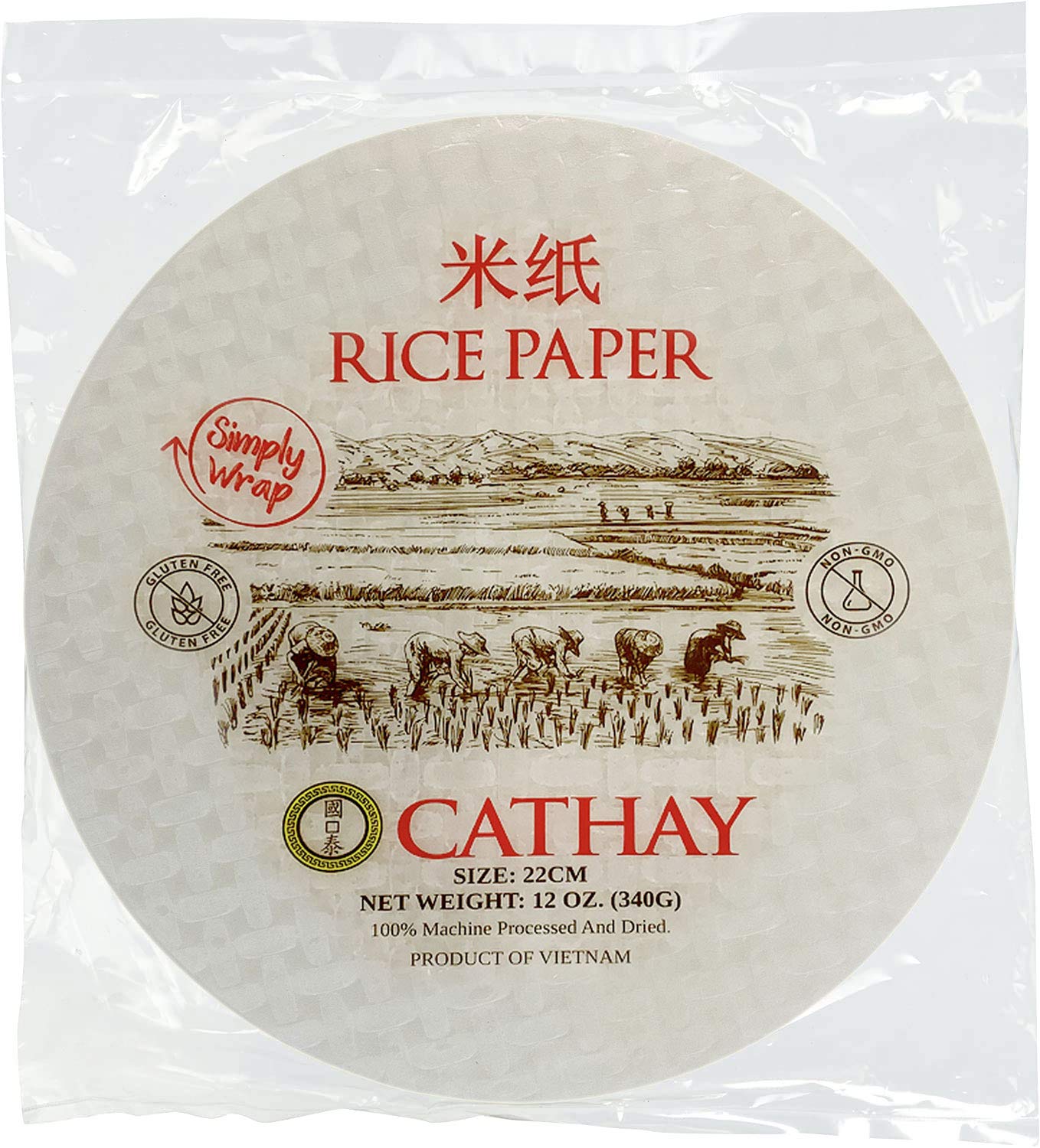 Cathay Fresh Spring Roll Rice Paper Wrappers 30 Sheets | Non-GMO, Gluten-Free, Low Carb, Natural Ingredients | Vietnamese Summer Veggie Wraps