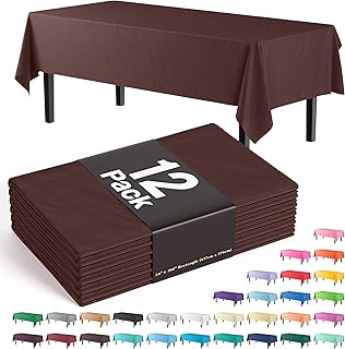 Exquisite 12-Pack Premium Plastic Tablecloth 54in. x 108in. Rectangle Table Cover - Brown