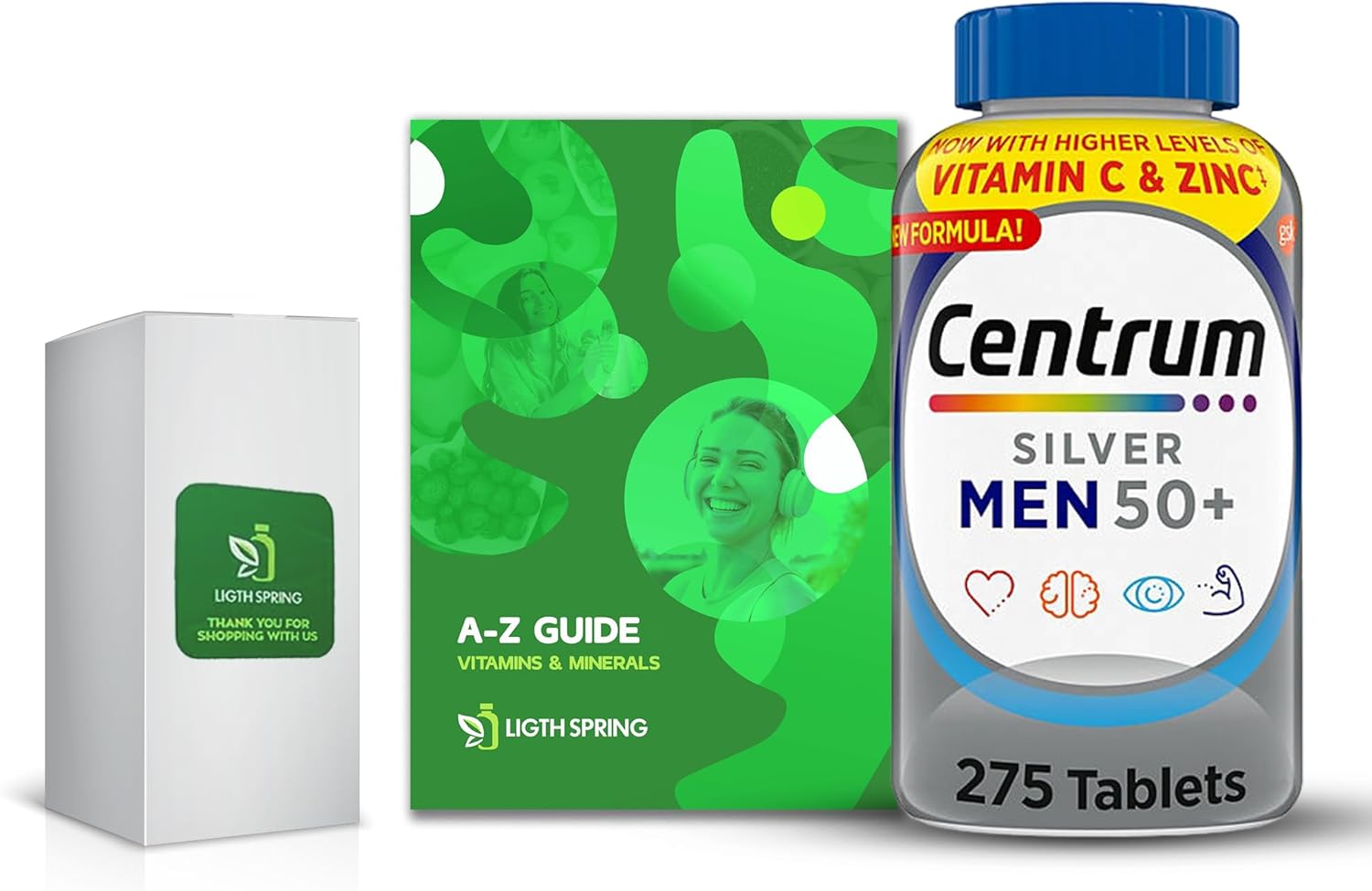 Centrum Silver Men 50+ Multivitamin Tablets, 275 Count with Exclusive Vitamins & Minerals - A to Z - Better Guide (2 Items)