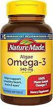 Nature Made Algae 540 mg Omega 3 Supplement, Alternative to Omega 3 Fish Oil Supplements, 70 Veggie Softgels, Sustainable, Plant-Based, for Healthy Heart, Brain, and Eye Support