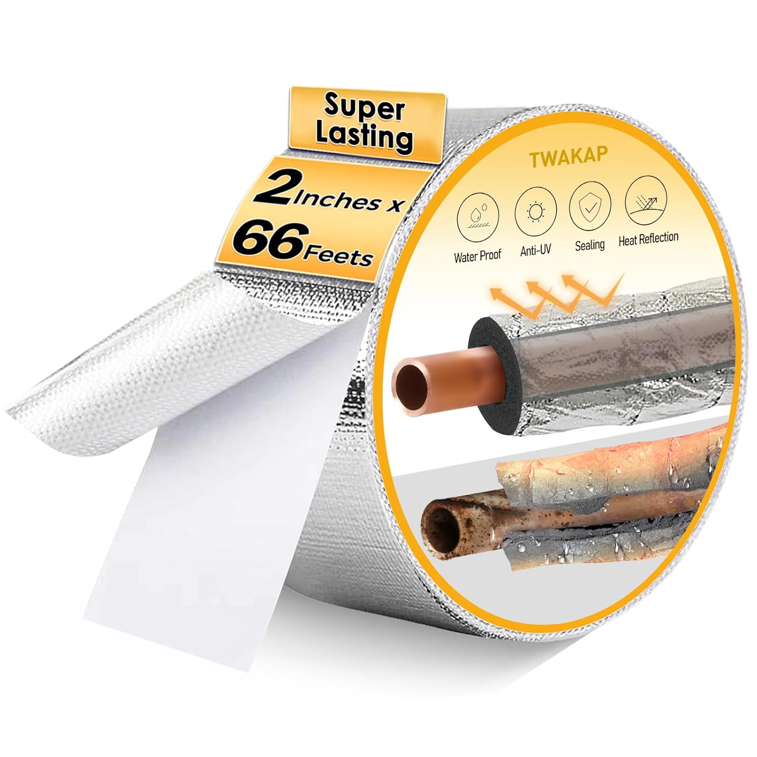 Super Age-Resistant AC Pipe Foam Insulation Tube Wrap Protect Foil Fiberglass Tape,More Weather-Resistant Shield for Pipe Insulation Foam Tube, Reflect 95% Thermal for Window AC Unit,HVAC Duct