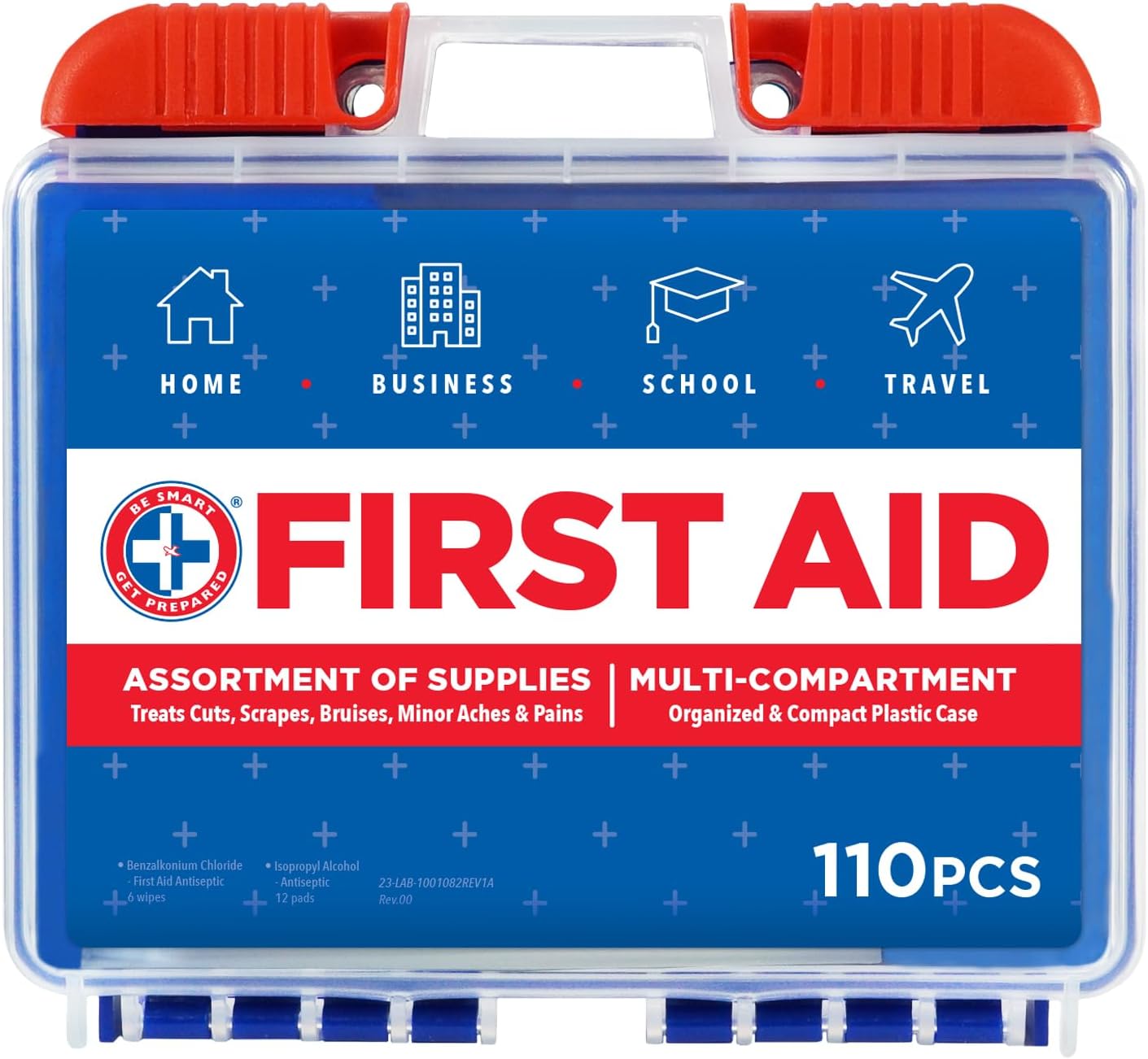 Be Smart Get Prepared 110 pc First Aid Kit: Clean, Treat, Protect Minor Cuts, Home, Office, Car, School, Business, Travel, Emergency, Outdoor, Camping & Sports, FSA/HSA (Packaging may vary)