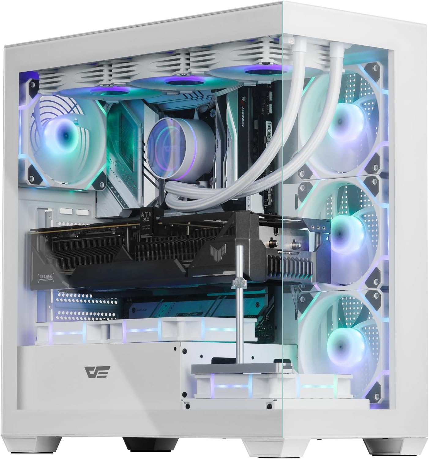 darkFlash ATX Mid-Tower PC Case, Pre-Install 4 PWM ARGB Fans Computer Case, Full View Dual Tempered Glass Gaming PC Case, Type C Port, Supports up to 360mm Water Cooling Radiator,White(DS900)