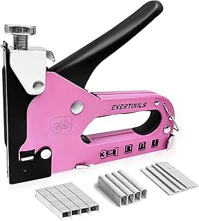 Upholstery Staple Gun Heavy Duty, 3 in 1 Women Pink Manual Stapler with 600 Staples, for Wood, Cable, Crafts, Fabric, Decoration, Carpentry, Furniture, Material Repair and DIY