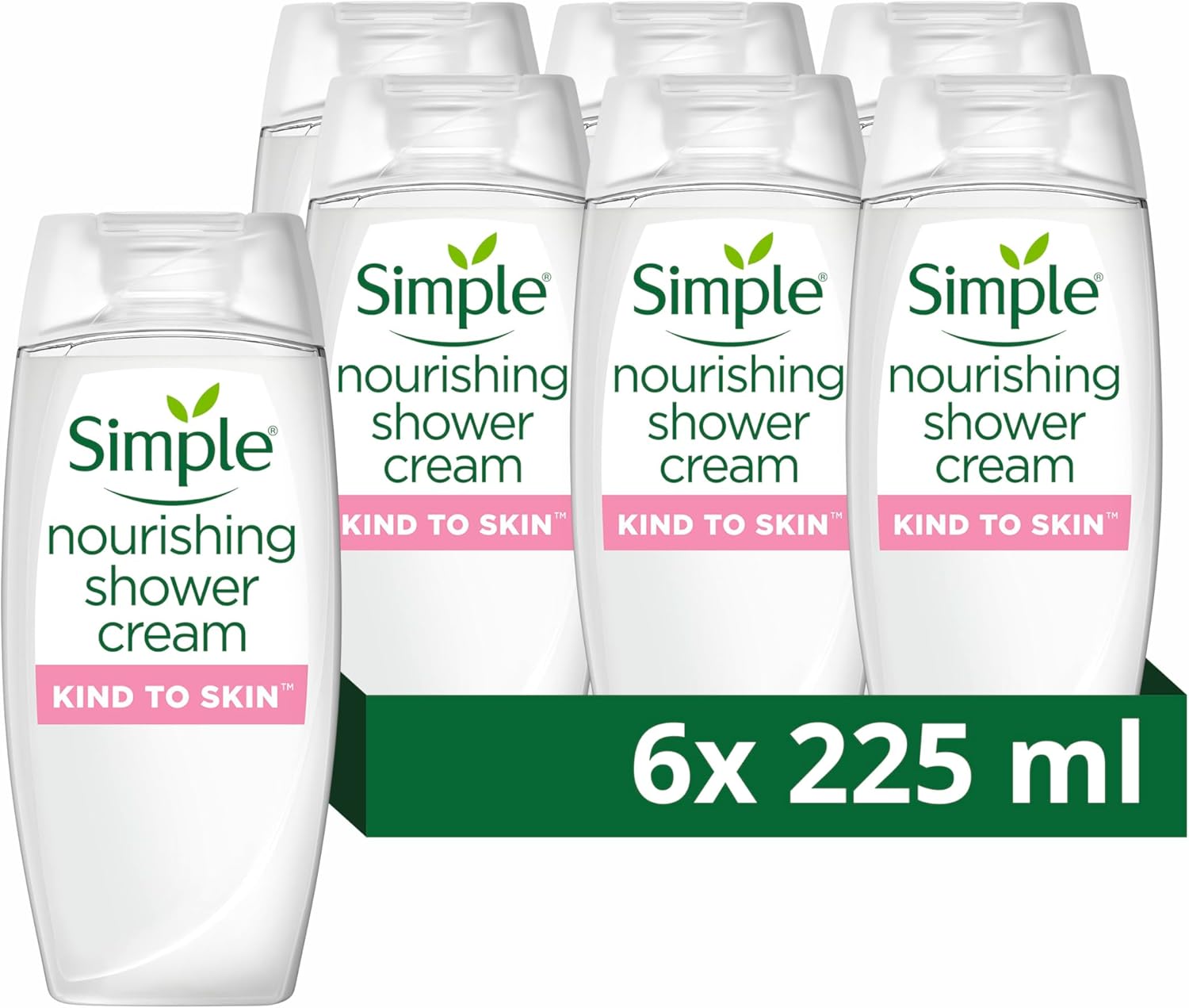 Simple Kind to Skin Nourishing Shower Cream pack of 6 dermatologically tested for gentle skin care 225 ml, White