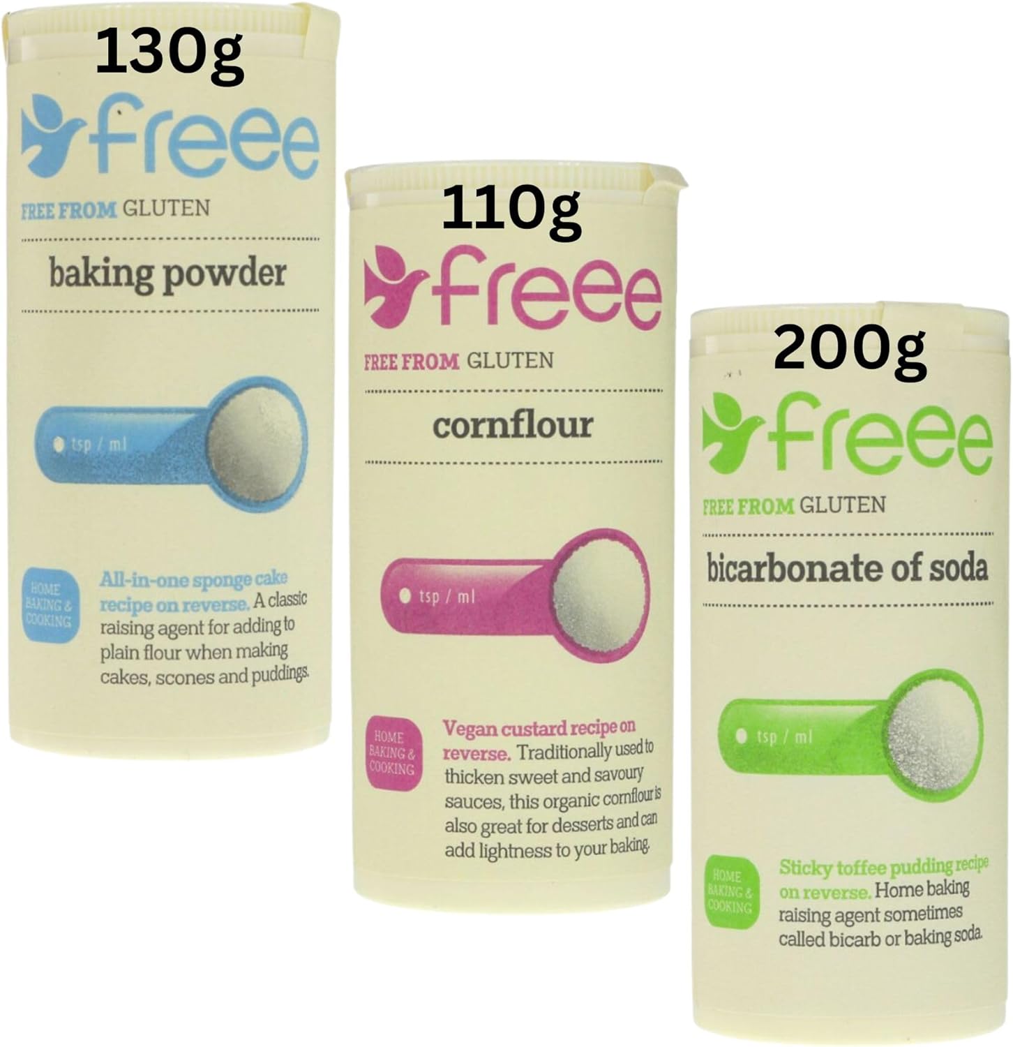 Doves Farm Gluten Free Baking Bundle, Bicarbonate of Soda, Baking Powder, Cornflour