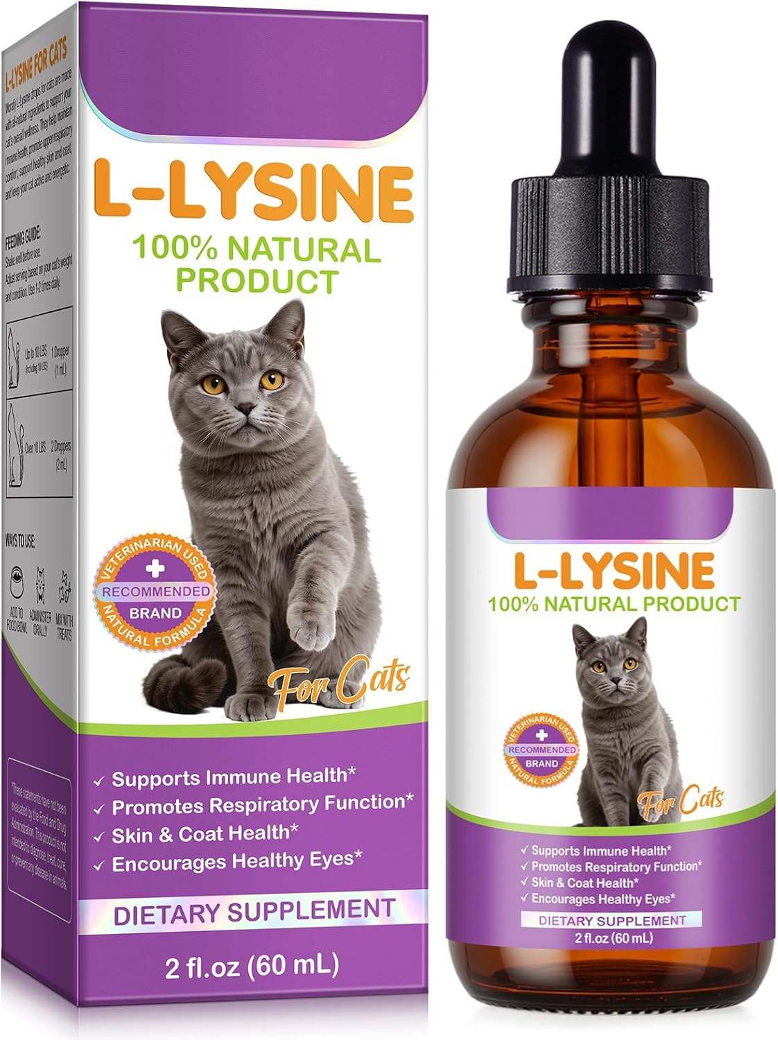 L-Lysine Drops for Cats 60ml - Cat Herbal Supplement for Immune Support, Respiratory & Eye Health - Daily Liquid Support for Cats with Natural Ingredients, Chicken Flavour - 2 fl.oz