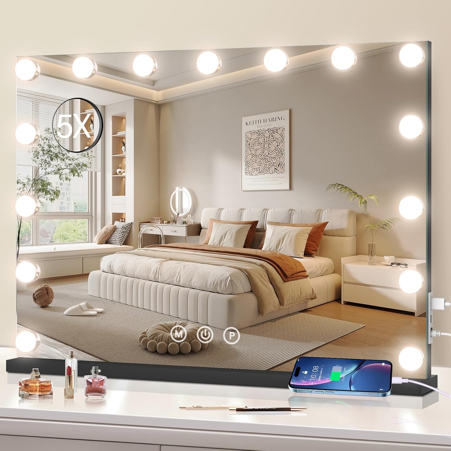 halumao Vanity Makeup Mirror with Lights, 58 x 48CM Large Light Up Mirror with Smart Touch 3 Colors Dimmable