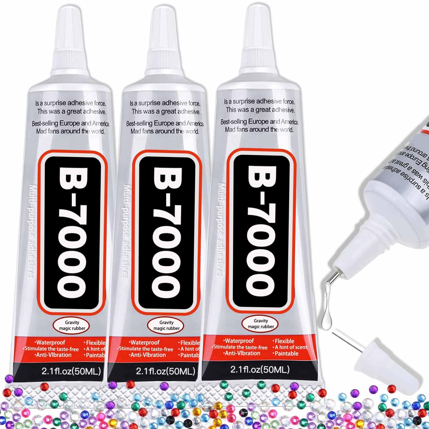 ALECPEA B-7000 Rhinestone Glue, Clear Craft Adhesive, 3 x 50 ml