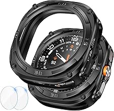 Goton Rugged Bezel Case for Samsung Galaxy Watch Ultra Screen Protector 47mm - Soft TPU Bumper Face Cover + 2 Tempered Glass Film for Galaxy Watch 7 Ultra 47mm Accessories