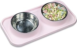 Cat Bowls for Food and Water,Premium Removable Stainless Steel Double Bowls with Non-slip Bottom & Elevated Stand for Pet and Small Dogs,Non-Spill Cat Food Bowls 12 Fluid ounces(354 ml)pink