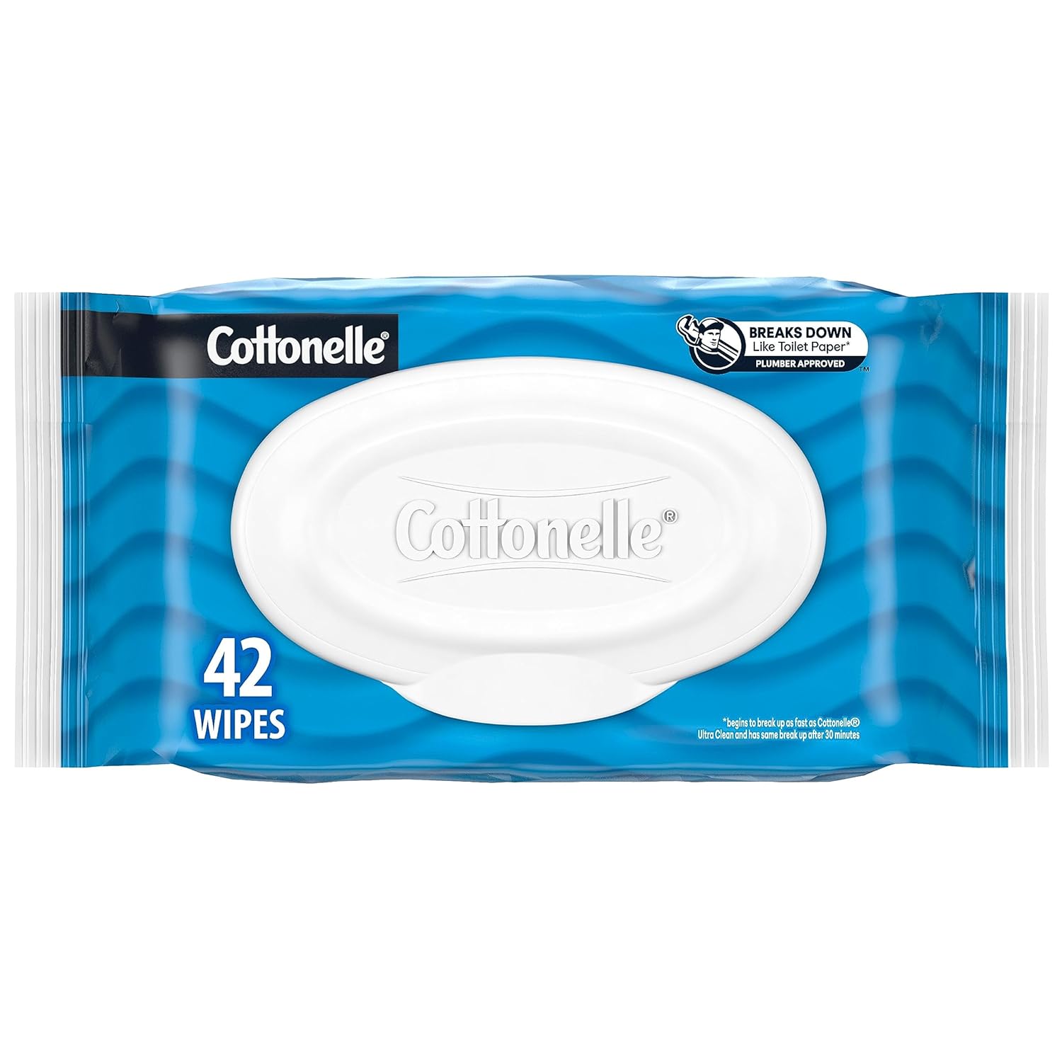 Cottonelle Flushable Wet Wipes for Adults, 1 Flip-Top Pack, 42 Wipes, Alcohol-Free, Plastic Free