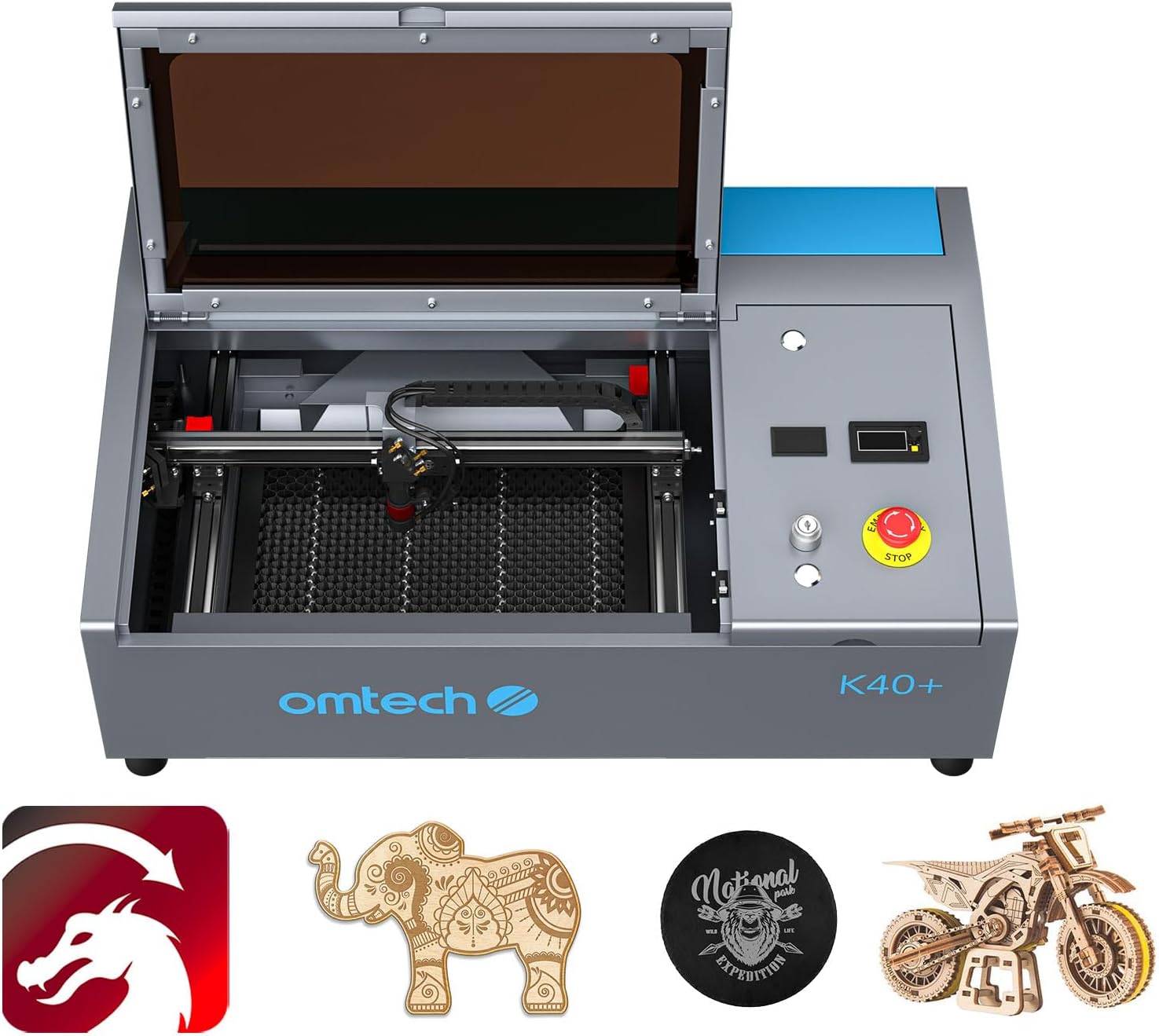 OMTech K40+ 40W CO2 Laser Engraver, 20x30cm Desktop Laser Engraving Machine for Home Use, 300mm/s Laser Engraver Cutter with Adjustable Laser Head Air Assist for Wood Glass (with LightBurn)