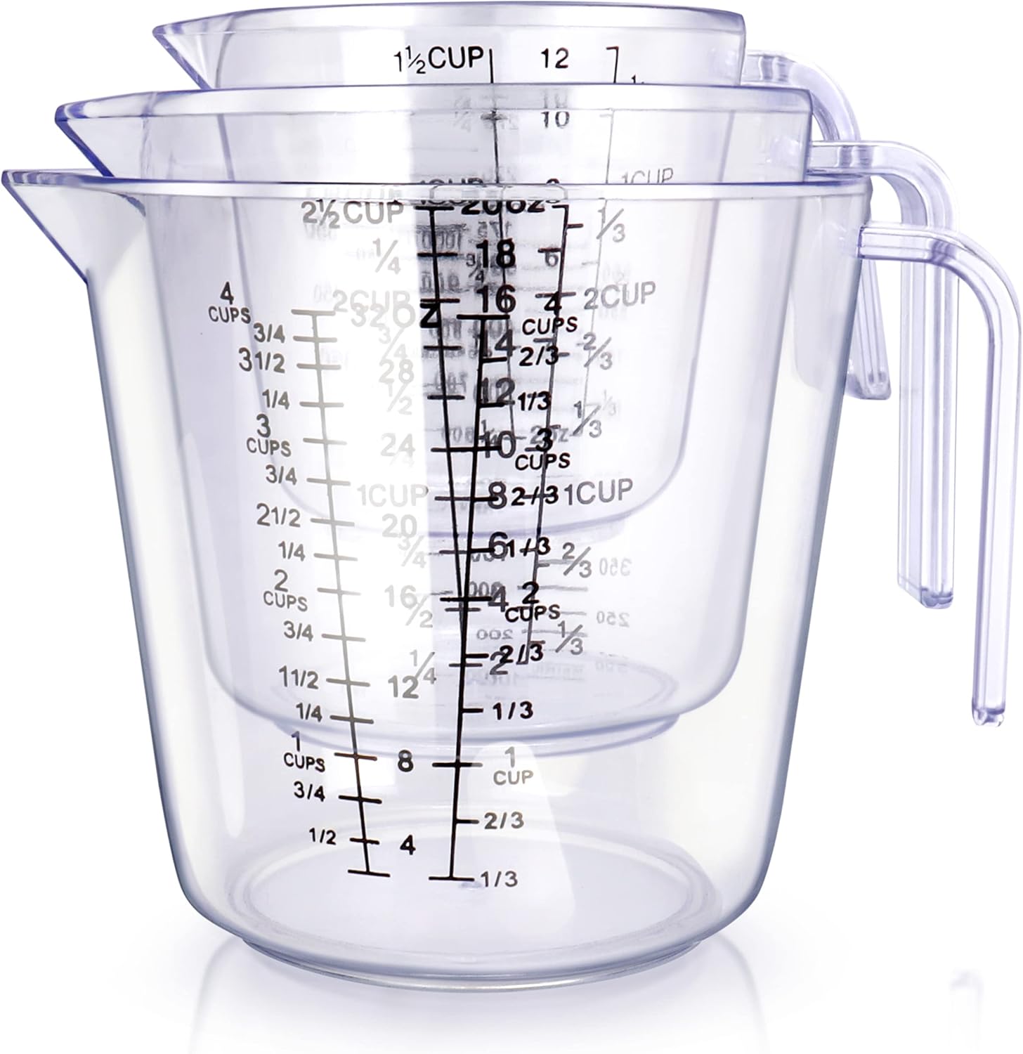 Measuring Cups Set, Liquid Measuring Cups For 3 For Kitchen - BPA Free Plastic Set with Spout Multiple Measurement Scales (Clear)