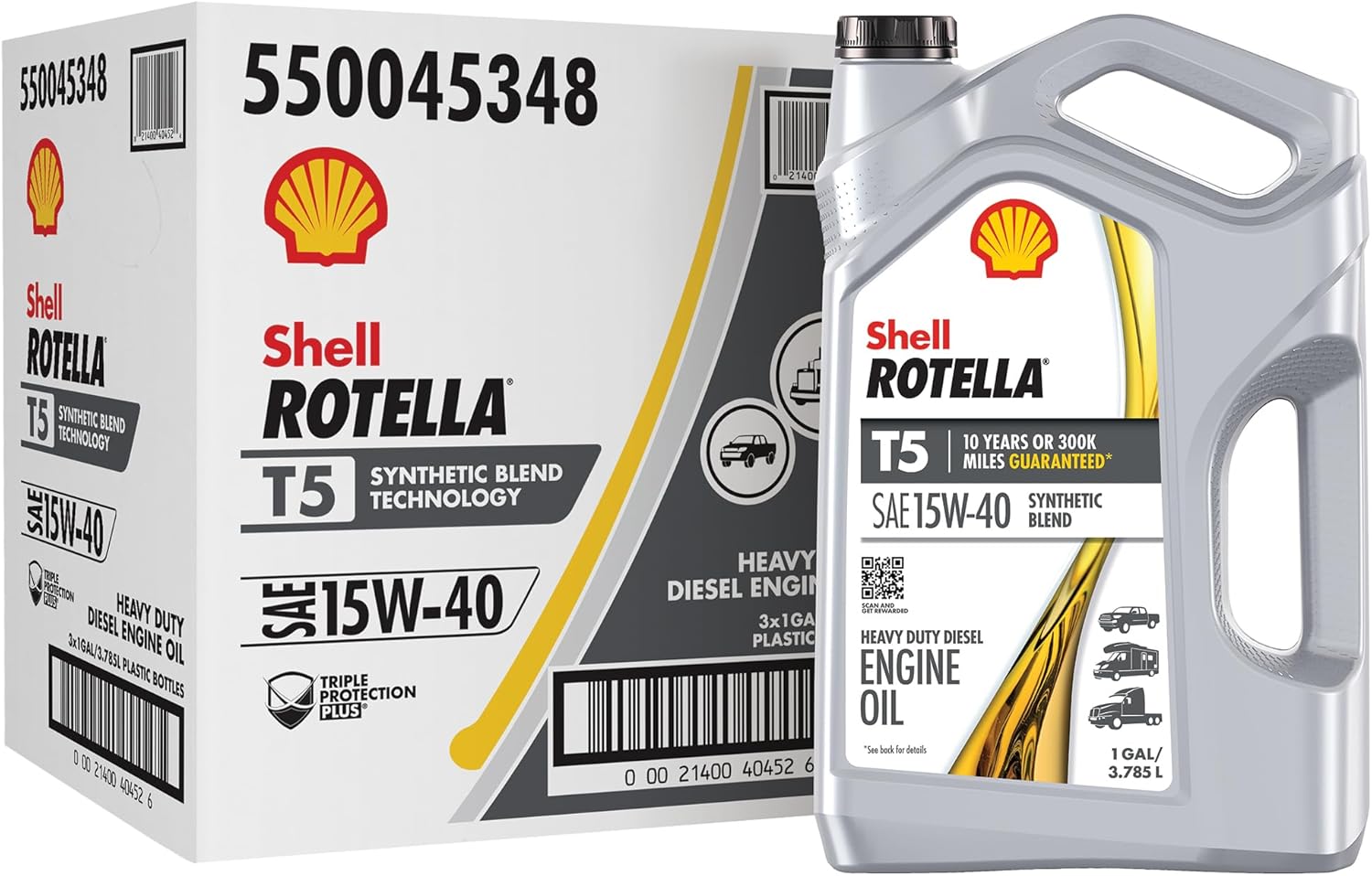 Shell Rotella T5 Synthetic Blend 15W-40 Motor Oil, 1 Gallon (3 Pack)