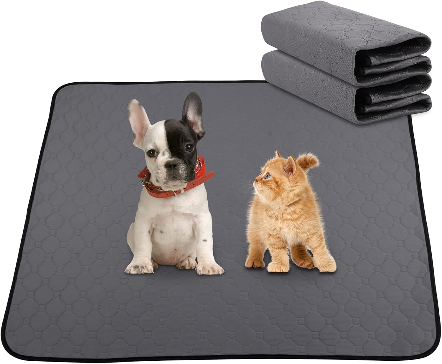 2 Pack Reusable Dog Pee Pads,Dogs Waterproof Puppy Potty Training Pee Pad,Washable Training Pads Rounded Corners Pet Mats,Lightweight Pad Dog Mat Pet Supplies,Grey,Size S 23.6 x 18.5