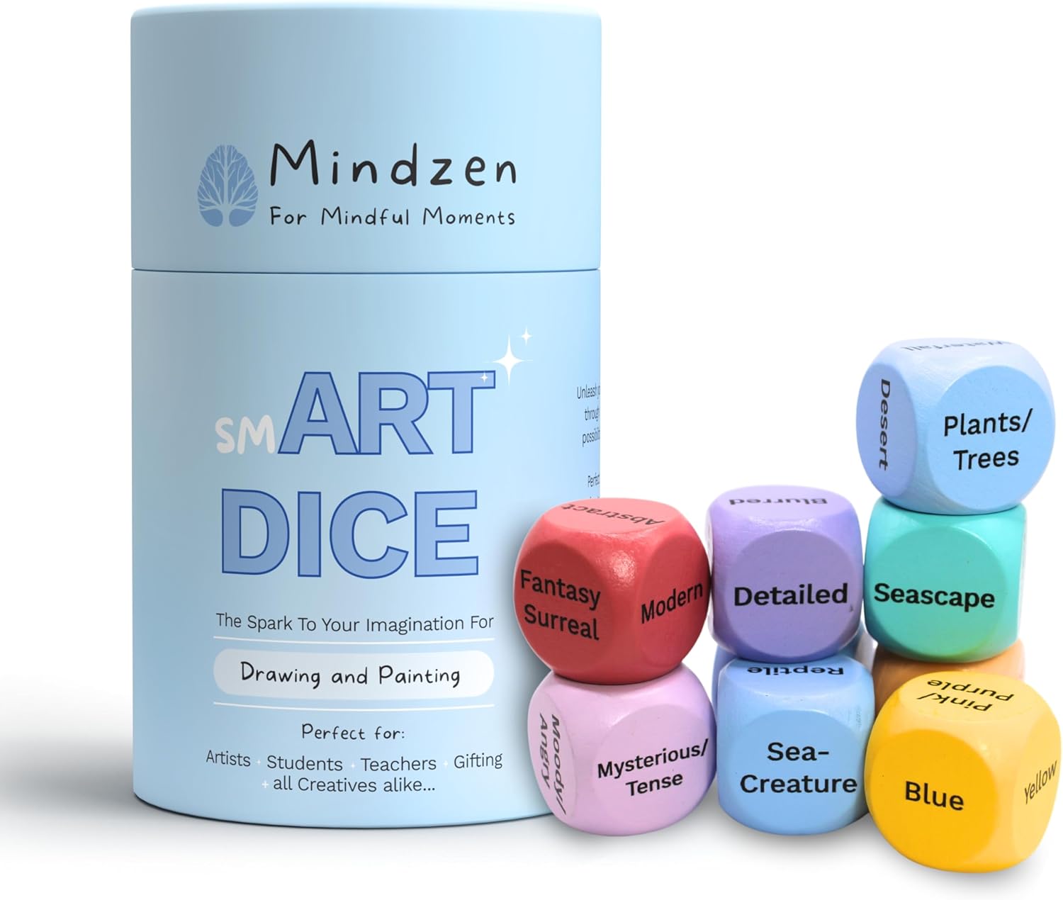 Mindzen smART DICE Drawing & Painting Game for Adults | A Unique Arts & Crafts Kit for Artists & Teachers | Set of 9 Dice to Spark Creativity & Imagination | Fun Art Supplies & Gift | 1+Players