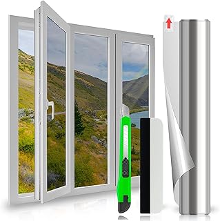 Window Film One Way Mirror Films Daytime Privacy Static Cling Anti UV Glass Sticker Heat Control Reflective Window Tint for Home Office（Silver, 11.8x78.7 inches (30x200cm)）