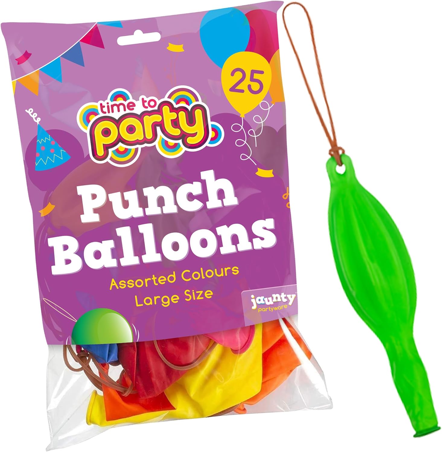 Jaunty Partyware 25x Large Punch Balloons for Kids Ideal Party Bag Fillers - 12 Inch Large Size - Assorted Colours - Fun Children’s Party Ideas - Thick & Strong - Easy to Inflate