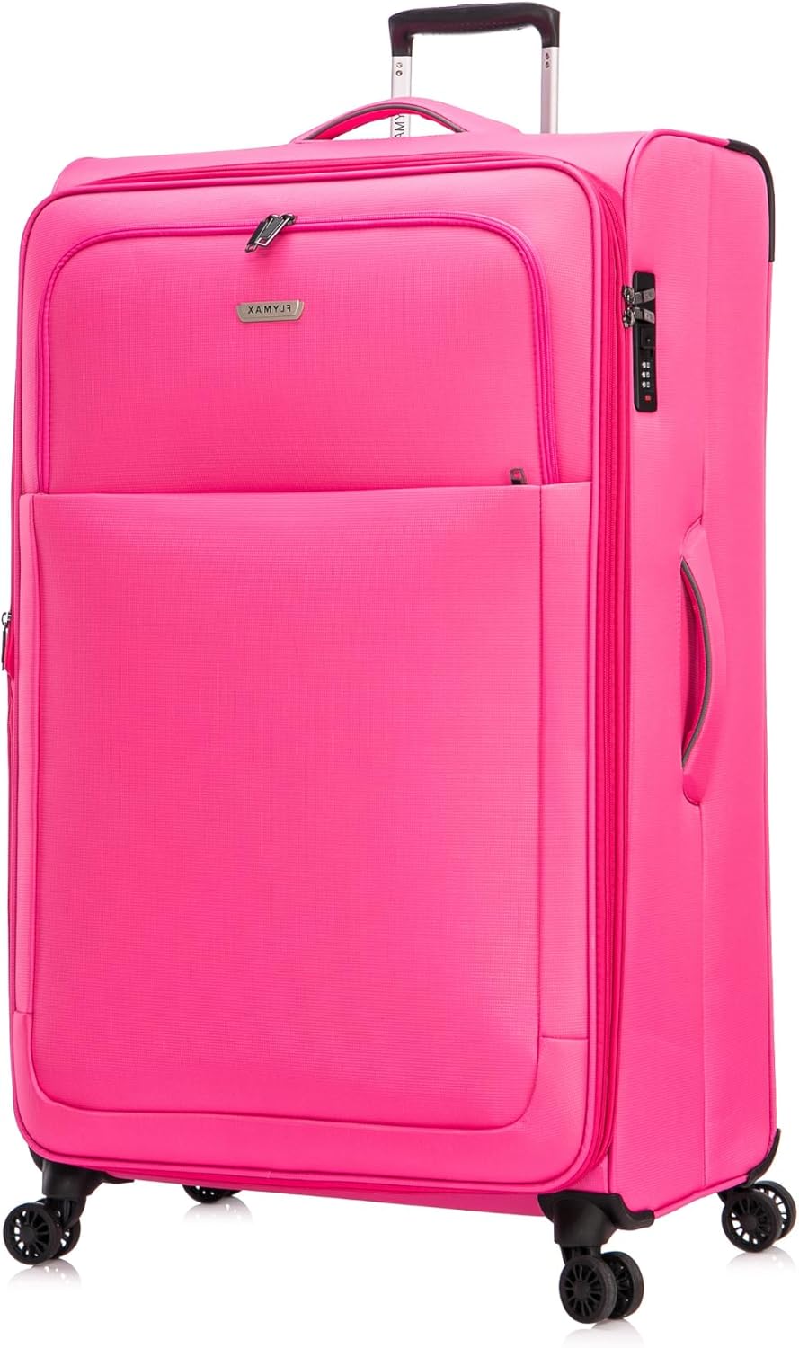 FLYMAX 29" Large Suitcase 4 Wheel Super Lightweight Expandable Softshell Luggage 97L 3.3KG Pink