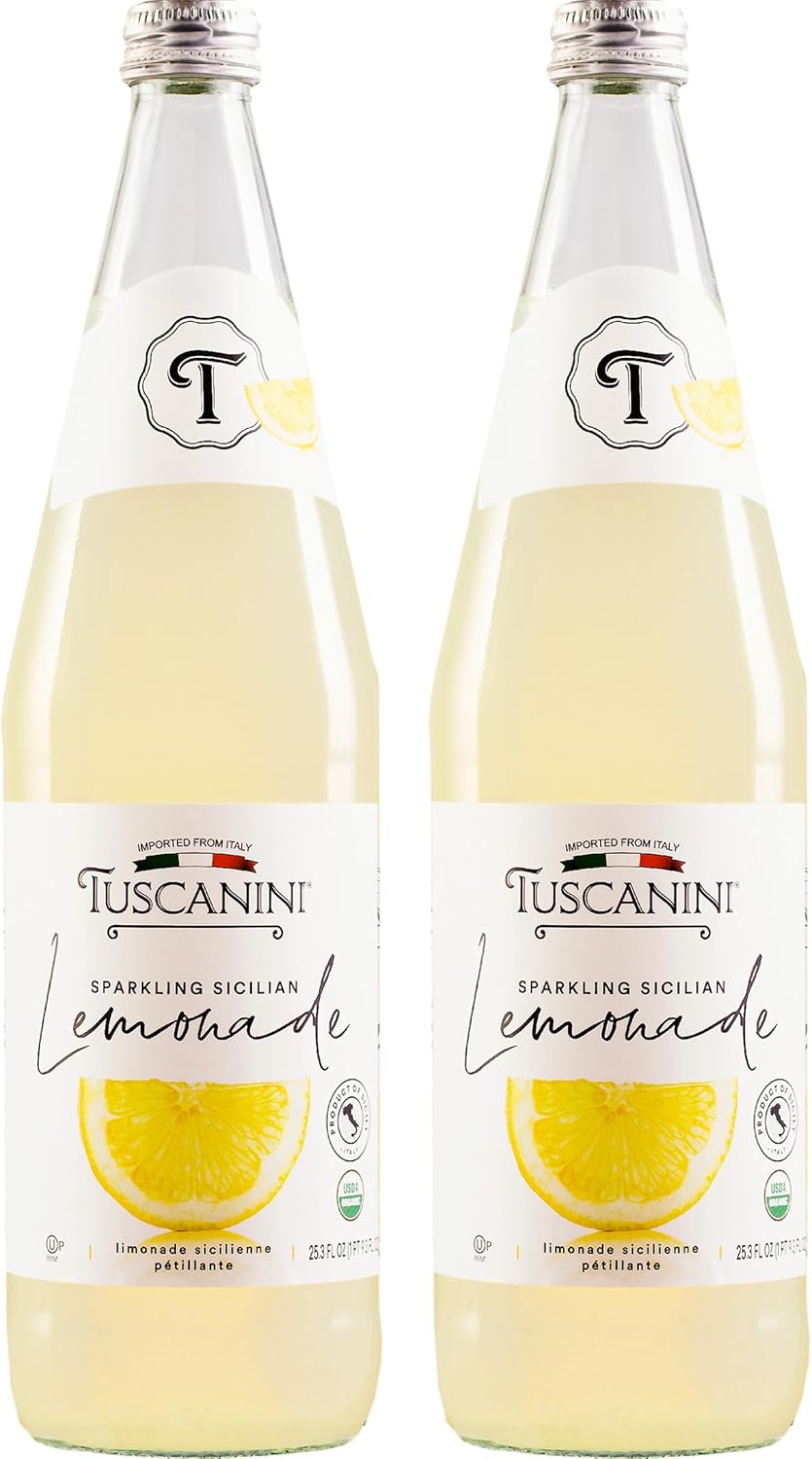 Tuscanini Premium Organic Sparkling Lemonade, 25.3oz (2 Pack) | Real Italian Lemon Soda - No Food Coloring or Artificial Flavors | Sparkling Party Drink | Product of Italy | Kosher