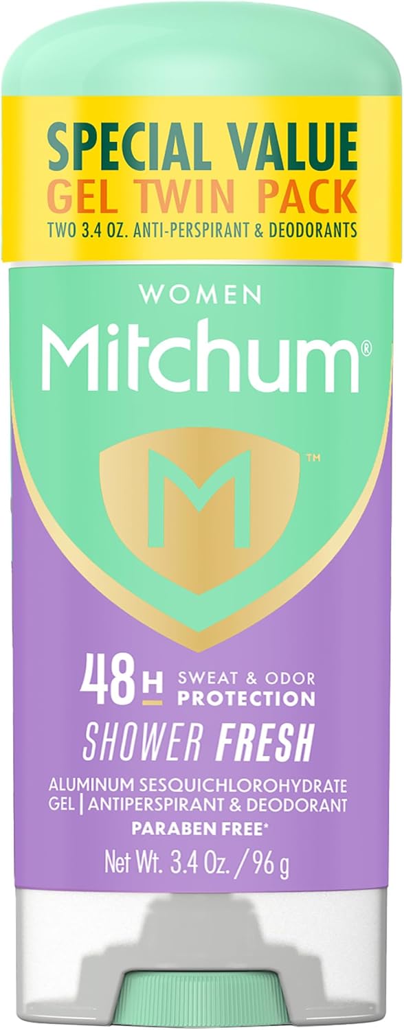 Mitchum Women’s Triple Odor Protection Antiperspirant & Deodorant Gel, Shower Fresh, 48HR Protection, 2 pack