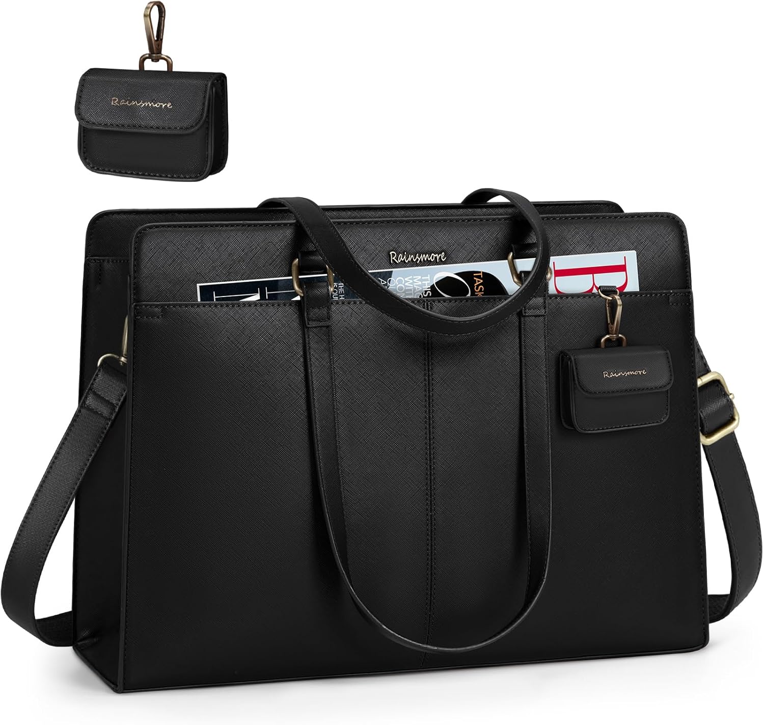 RAINSMORE Laptop Bag for Women 15.6 Inch Work Tote Bags Waterproof Leather Laptop Computer Tote Professional Briefcase