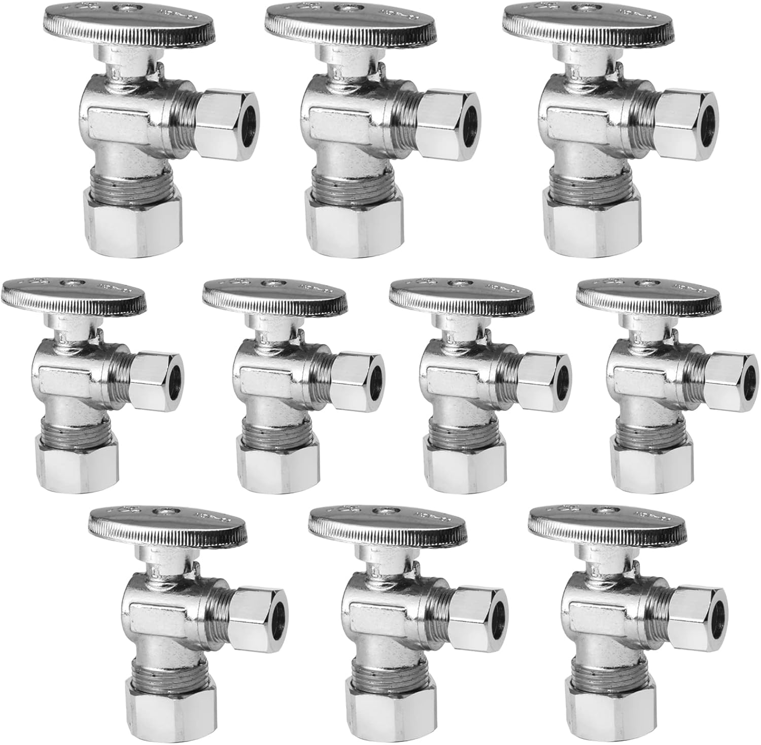 10 Pack Angle Stop Valve,1/4 Turn Water Shut Off Valves,1/2" Nominal (5/8" OD) Compression Inlet x 3/8" OD Compression Outlet Shut-off Valve Plumbing(VALVE116-10Pack)