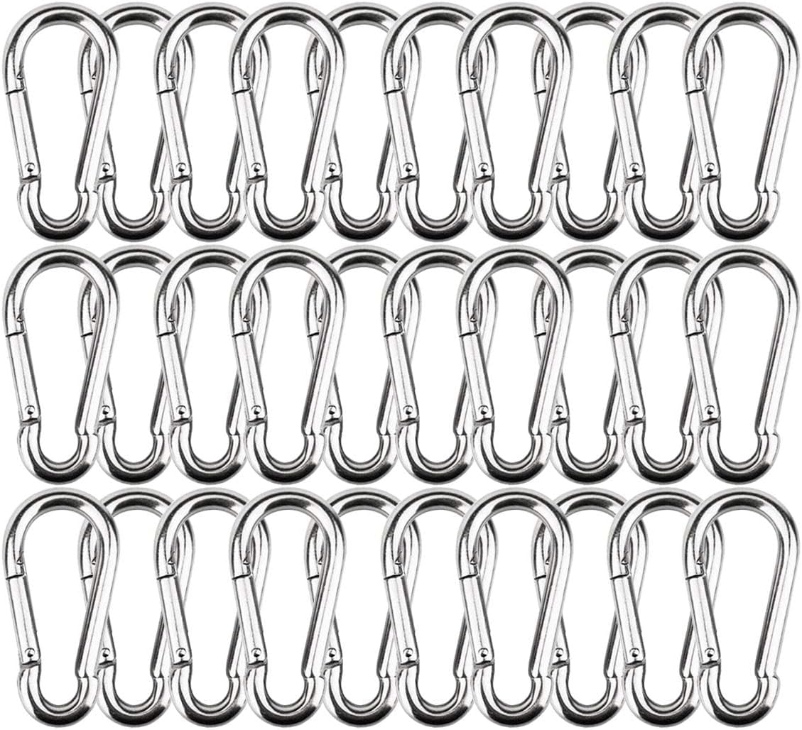 30 Packs Spring Snap Hook M5 1.97inch Stainless Steel 304 Carabiner Clips Keychain Heavy Duty Quick Link Hook for Camping, Hiking, Outdoor and Gym