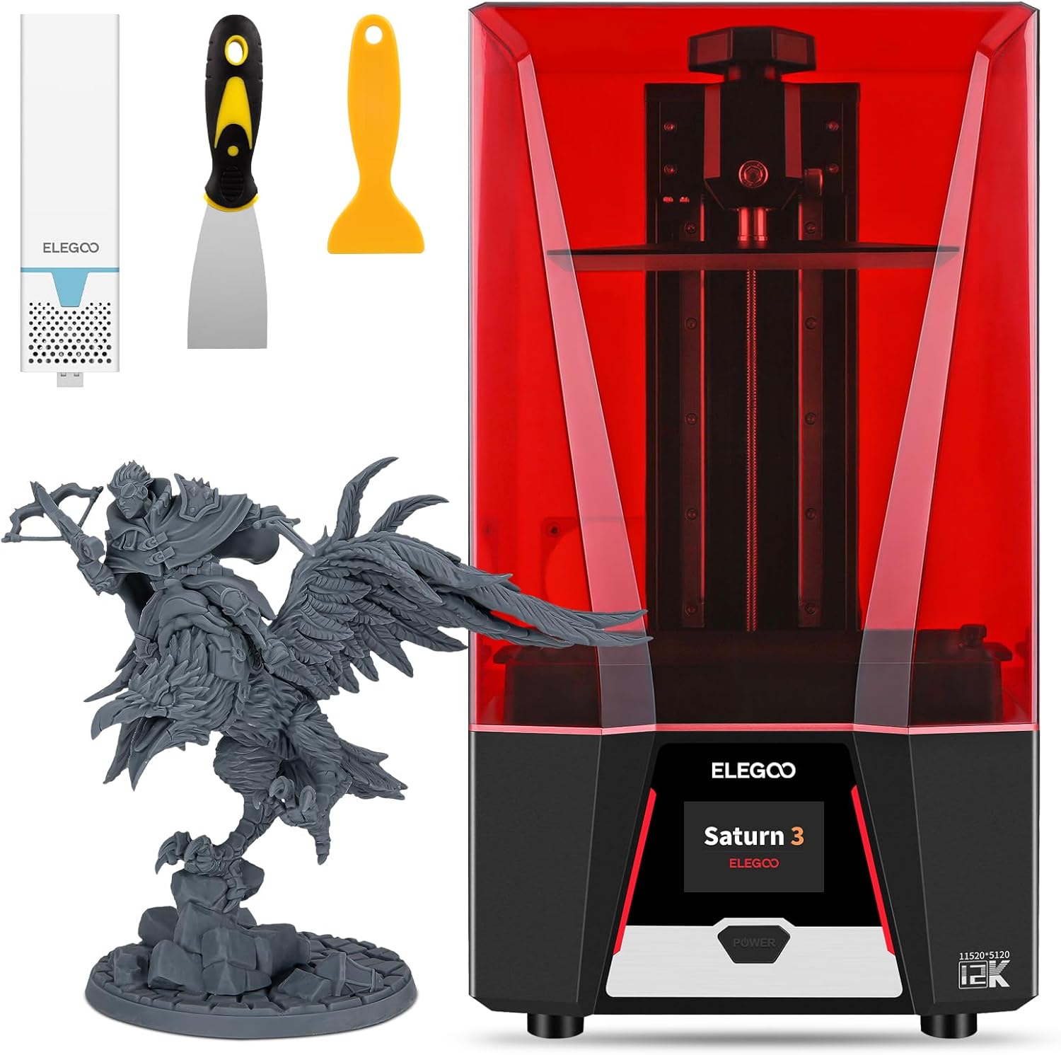 ELEGOO Saturn 3 Resin 3D Printer, Screen Protector and Air Purifier,10-Inch 12K Mono LCD, Large Printing Size of 8.62x4.84x9.84 inches, Desktop Msla 3d Printer for Beginner