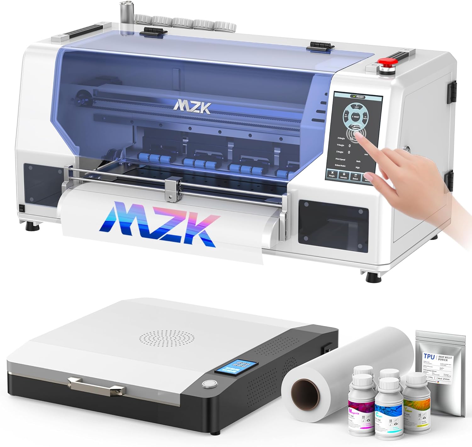 MZK A3 XP600 DTF Printer Dualheads,3X-Speed,13"+dtf Film,7“LED Multi-Function Touch Screen,Built-in Automatic Time Cleaning printhead+White Circulation,Film Cutter,Gift Ink 2 Years (Printer +Oven)