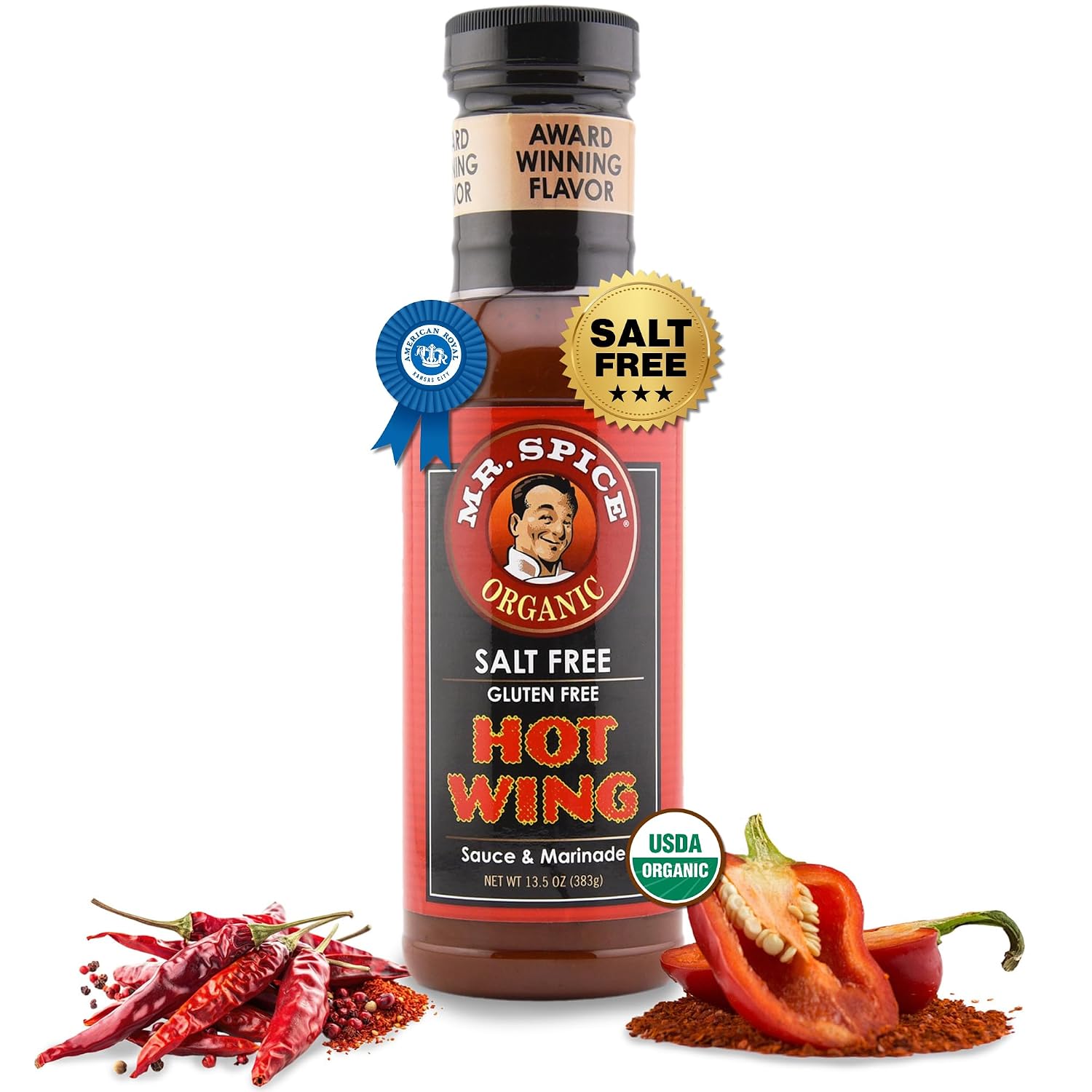 Mr. Spice Hot Wing Sauce, Organic Salt Free, 13.5 oz